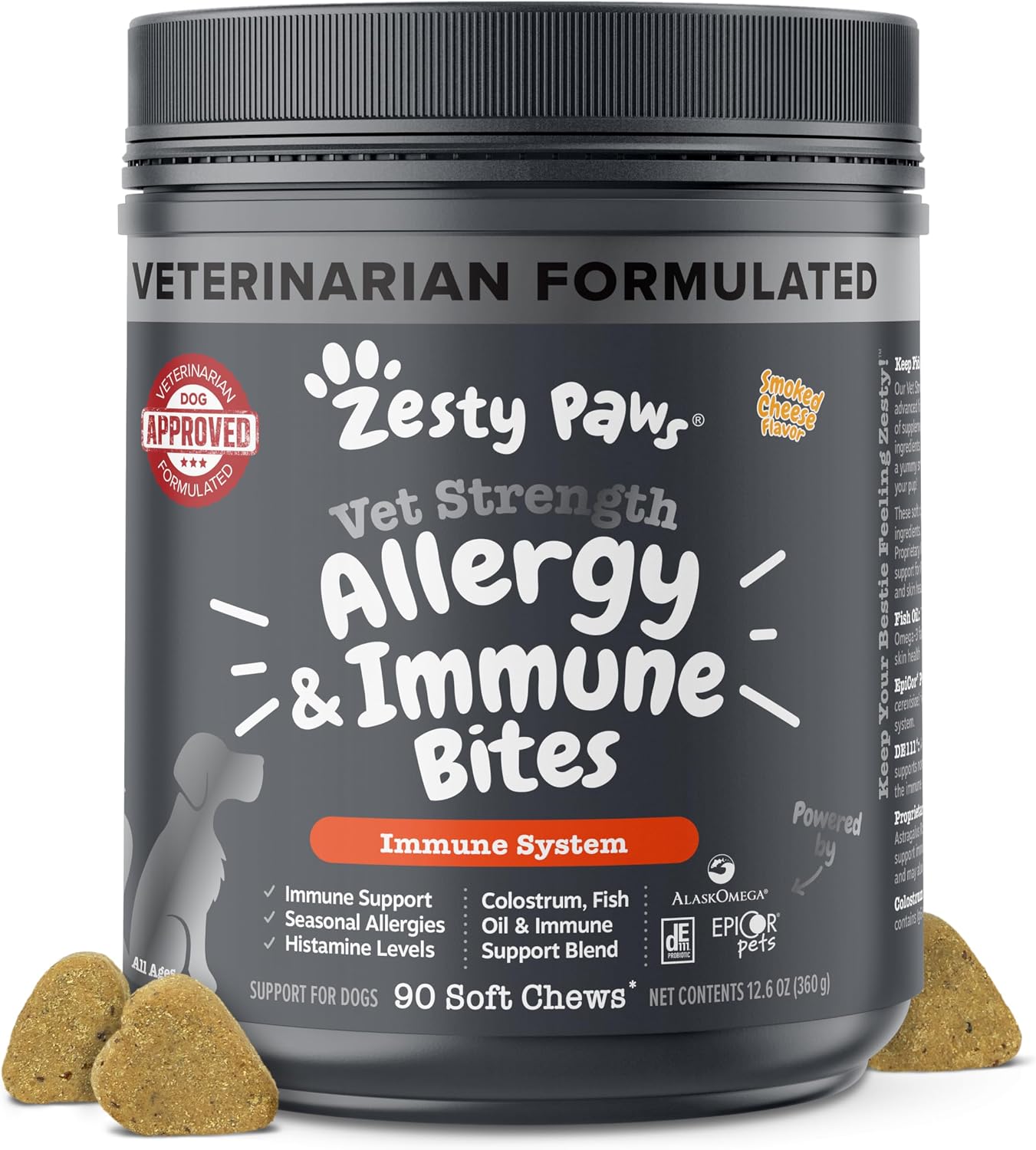 Zesty Paws Allergy Immune Bites - Dog Allergy Chews, Dog Probiotics for Itchy Skin and Ears, Lamb, 90ct