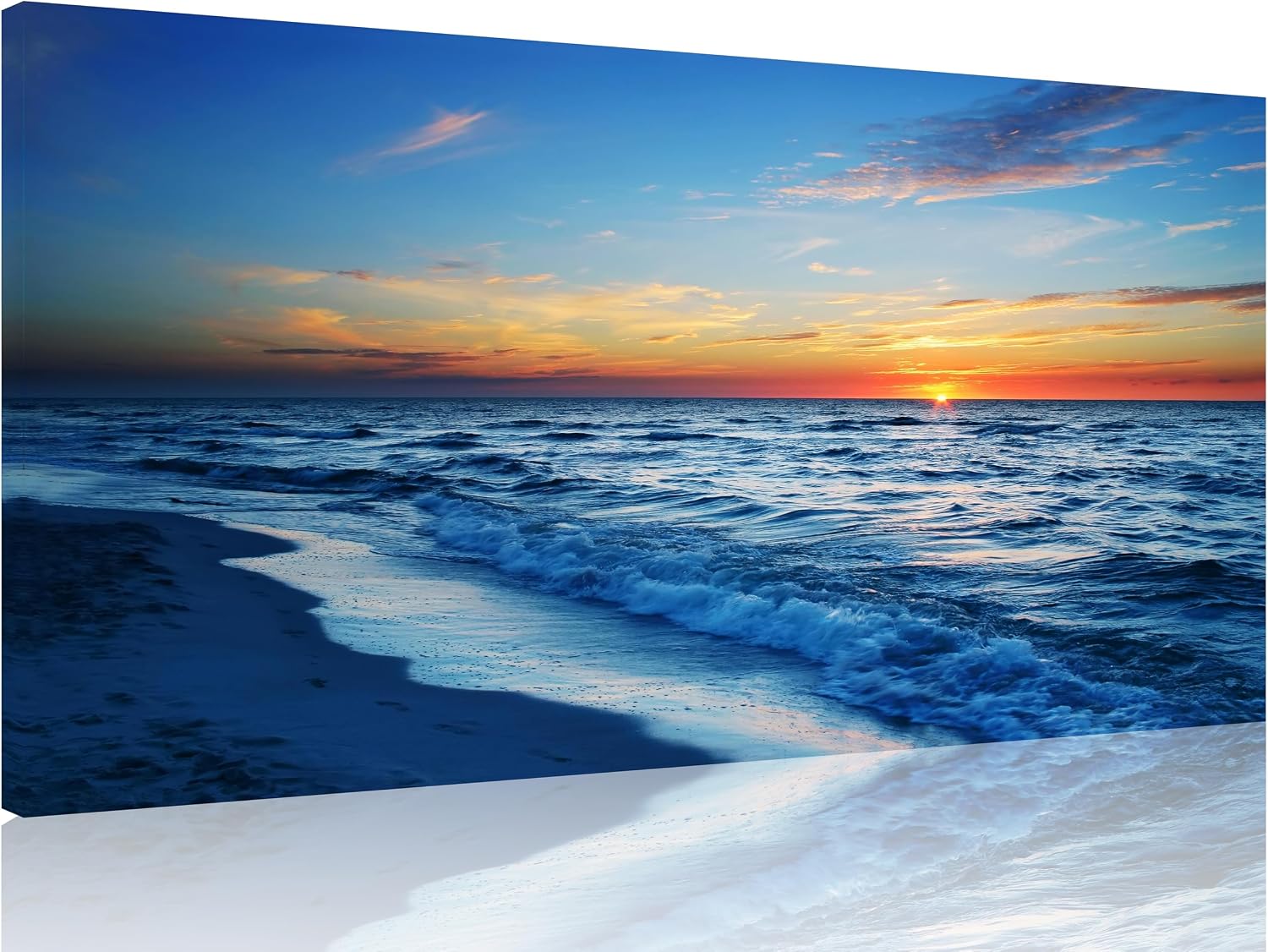 TutuBeer 3 Panel Beach Canvas Wall Art for Home Decor Blue Sea Sunset White Beach Painting the Picture Print on Canvas Seascape the Pictures for Home Decor Decoration,Ready to Hang