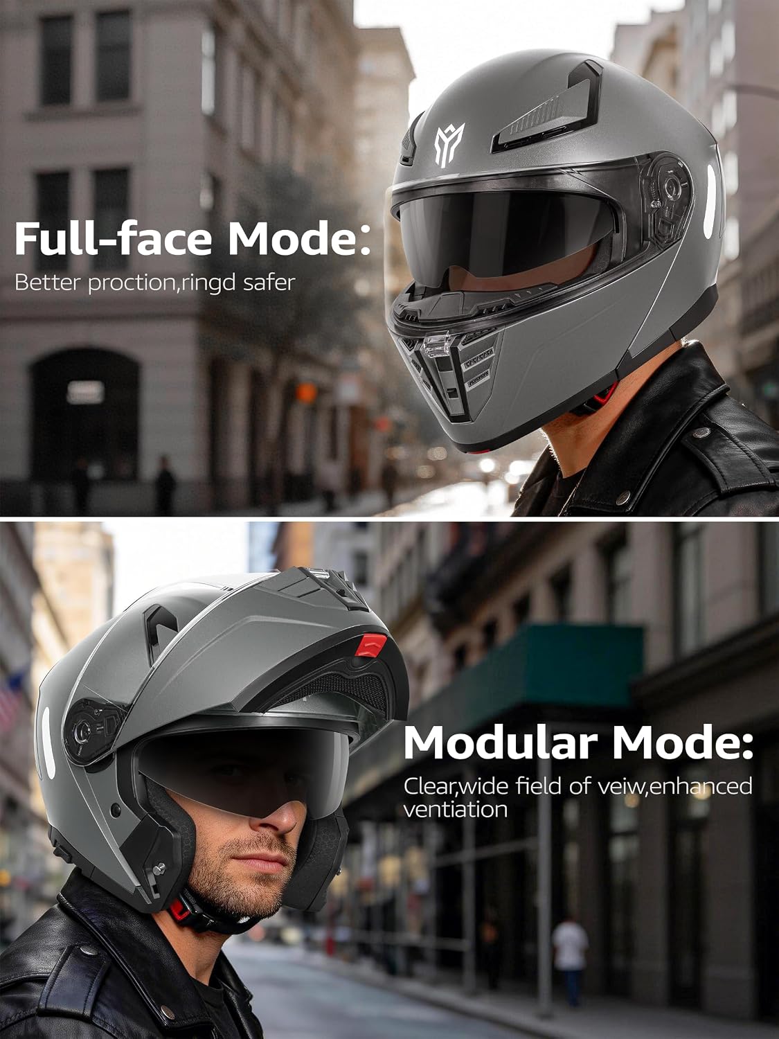 Motorcycle Modular Full Face Helmet DOT Approved - YEMA Helmet YM-925 Motorbike Casco Moto Moped Street Bike Racing Helmet with Sun Visor for Adult Youth Men and Women