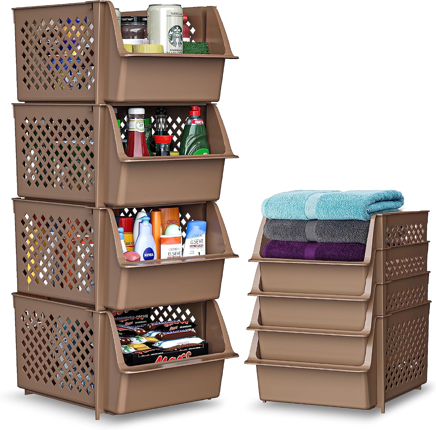 Skywin Stackable Storage Bins Open Front for Pantry Storage, 4 Pack - Black