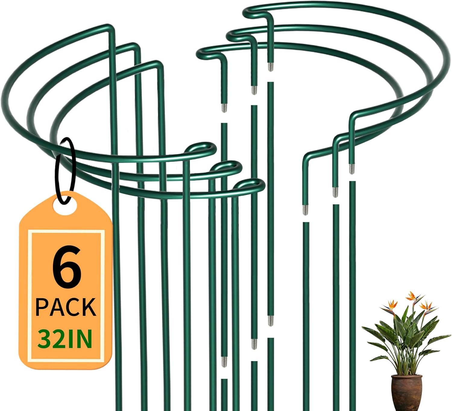 TCBWFY 10 Pack Garden Plant Support Stakes, 10" Widex16 High Heavy Duty Interlinked Half Round Peony Support Ring Cage for Indoor Outdoor Plants