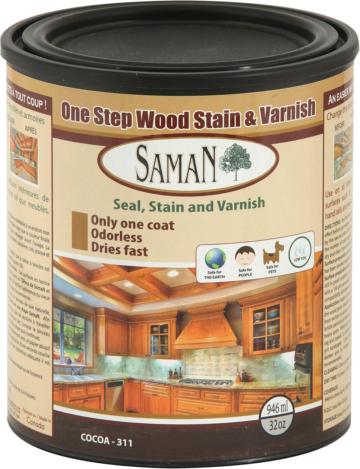 SamaN Interior One Step Wood Seal, Stain and Varnish – Oil Based Odorless Dye - Protection for Furniture and Fine Wood (Cedar SAM-303, 8 oz)