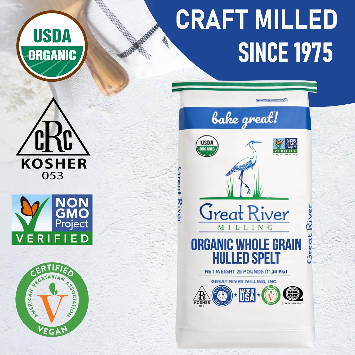 Great River Milling Organic Hulled Spelt Berries, Ancient Grain, 25 lb | Organic Hulled Spelt Berries for fresh spelt flour, bread, salads, pilaf, hot cereal and grain bowls; chewy cooked berries