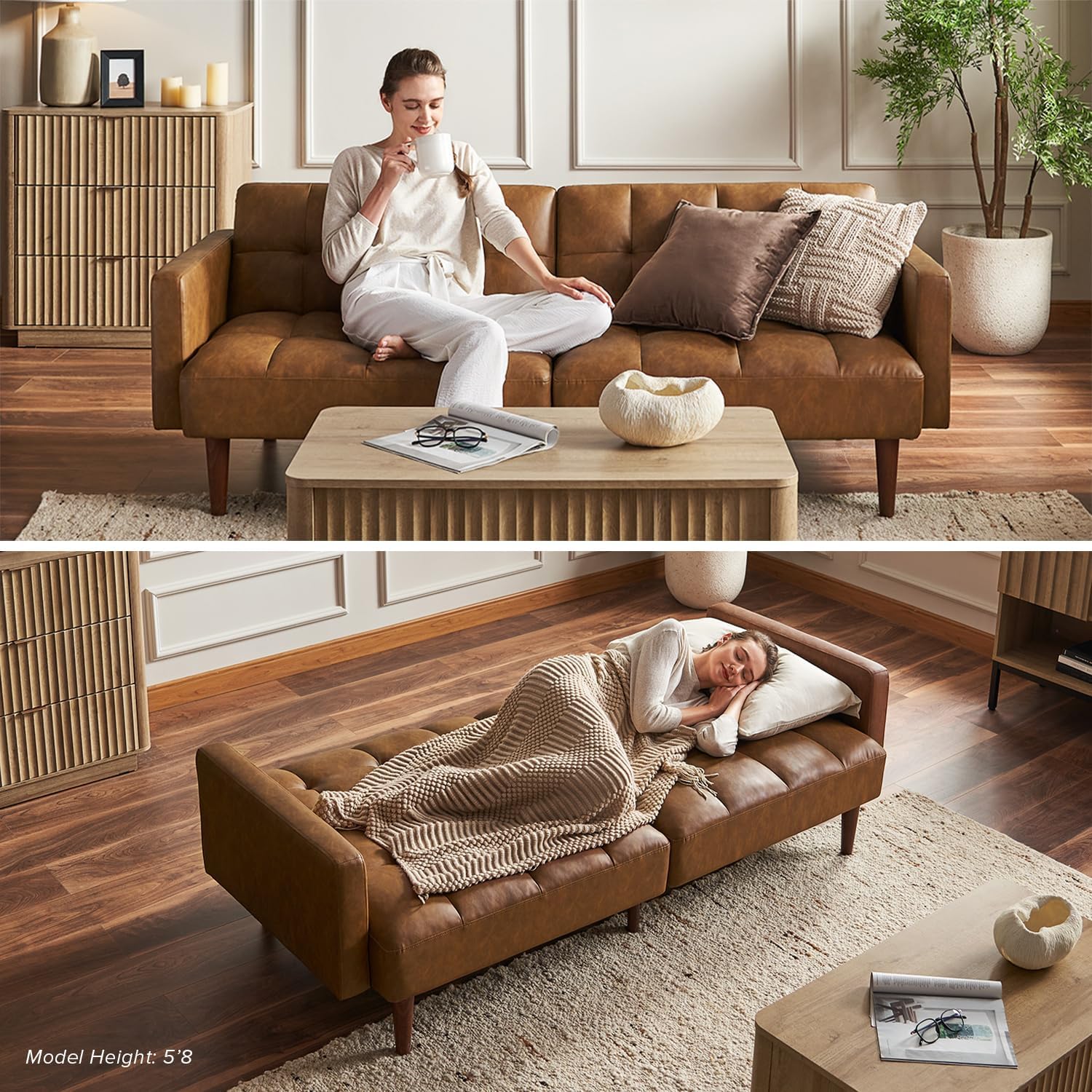 mopio 76.4" Futon Sofa Bed Chevron Styled, Sleeper Couch (Old Rosa Velvet)