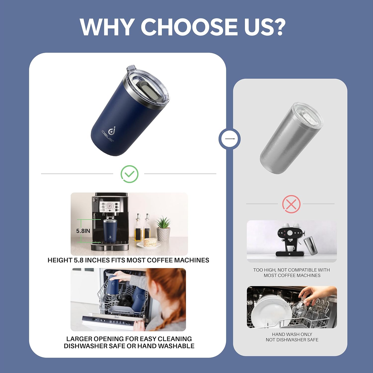 Ideus 20 oz Tumbler, Travel Coffee Mug with Splash Proof Sliding Lid, Double Wall Stainless Steel Vacuum Insulated Coffee Mug for Home and Office