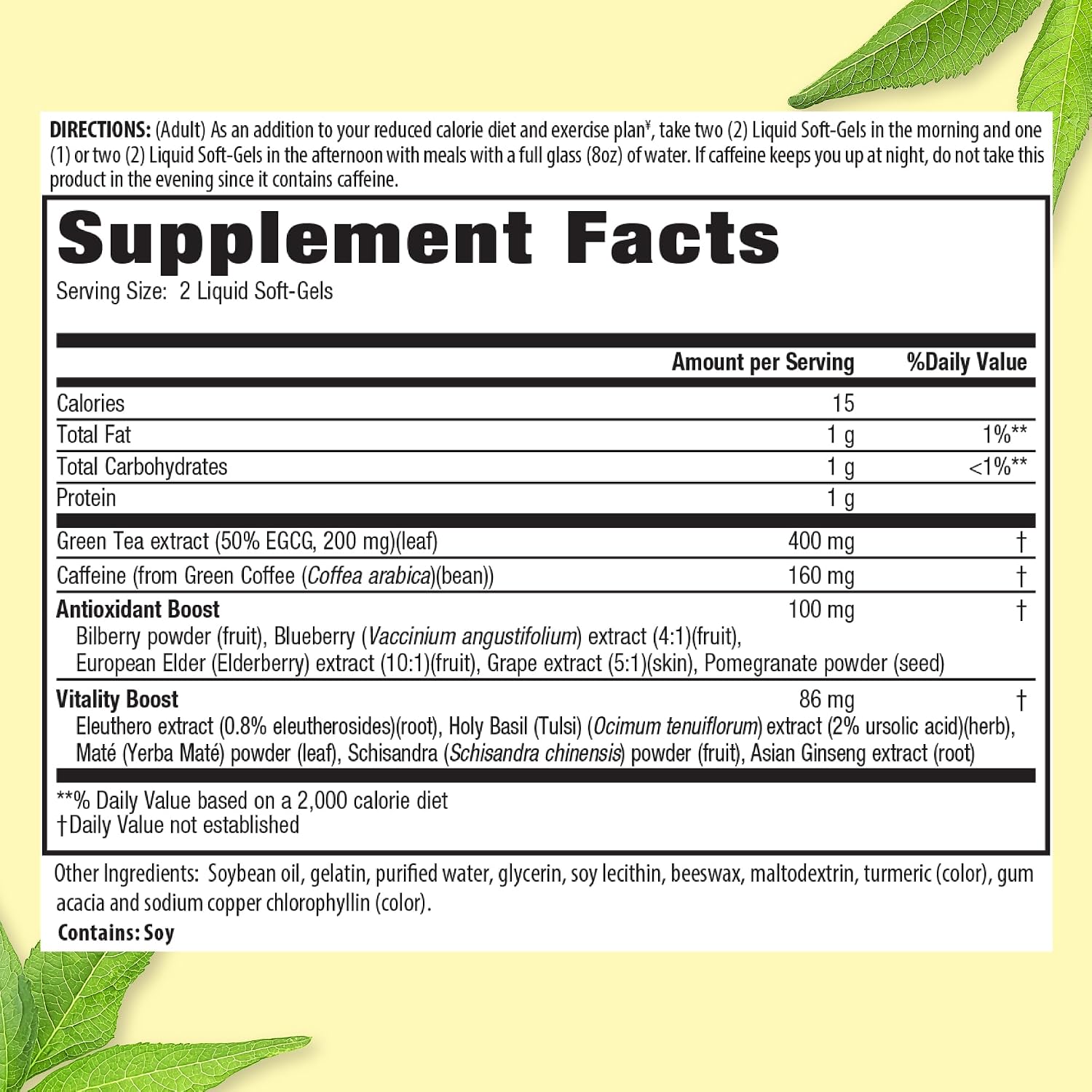 Applied Nutrition Green Tea Fat Burner Green Tea Extract 30 Liquid Softgels | Green Tea Extract with EGCG + Green Coffee Bean Extract | Supports Calorie Burn Energy & Antioxidant Defense | 30 Softgels