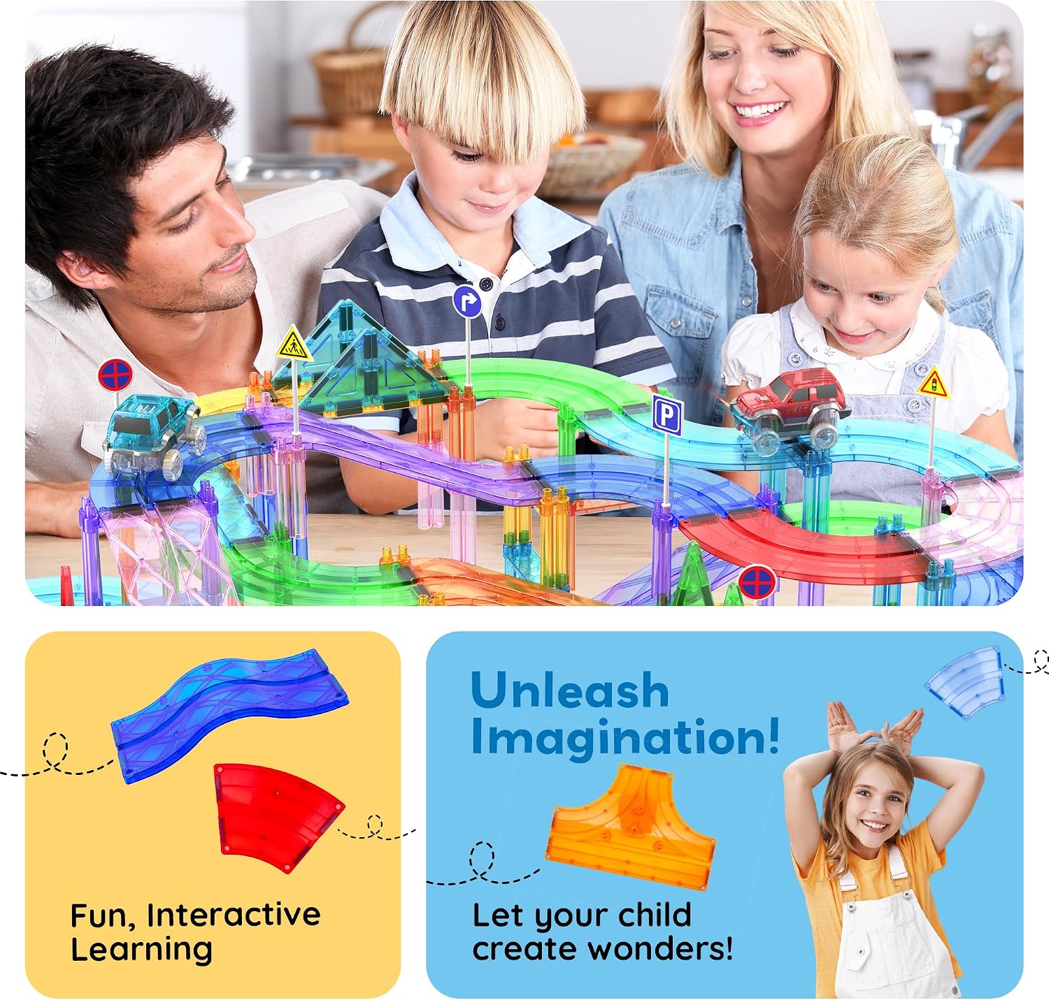 PicassoTiles Race Track Add-On Railway Magnetic Tiles STEM Construction Toy