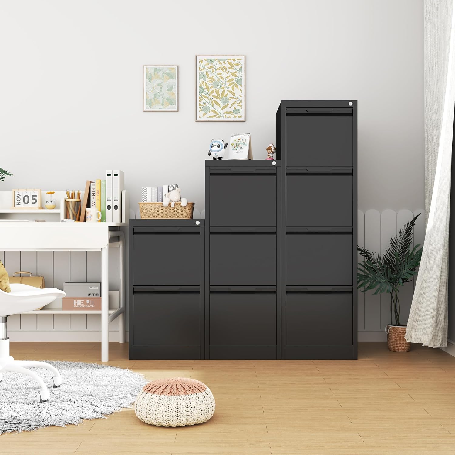 3 Drawer File Cabinet with Lock,Filing Cabinets for Home Office,Metal Small File Cabinet for Letters/Legal/A4 Size, Assembly Required,Black 3 Drawer-15 W