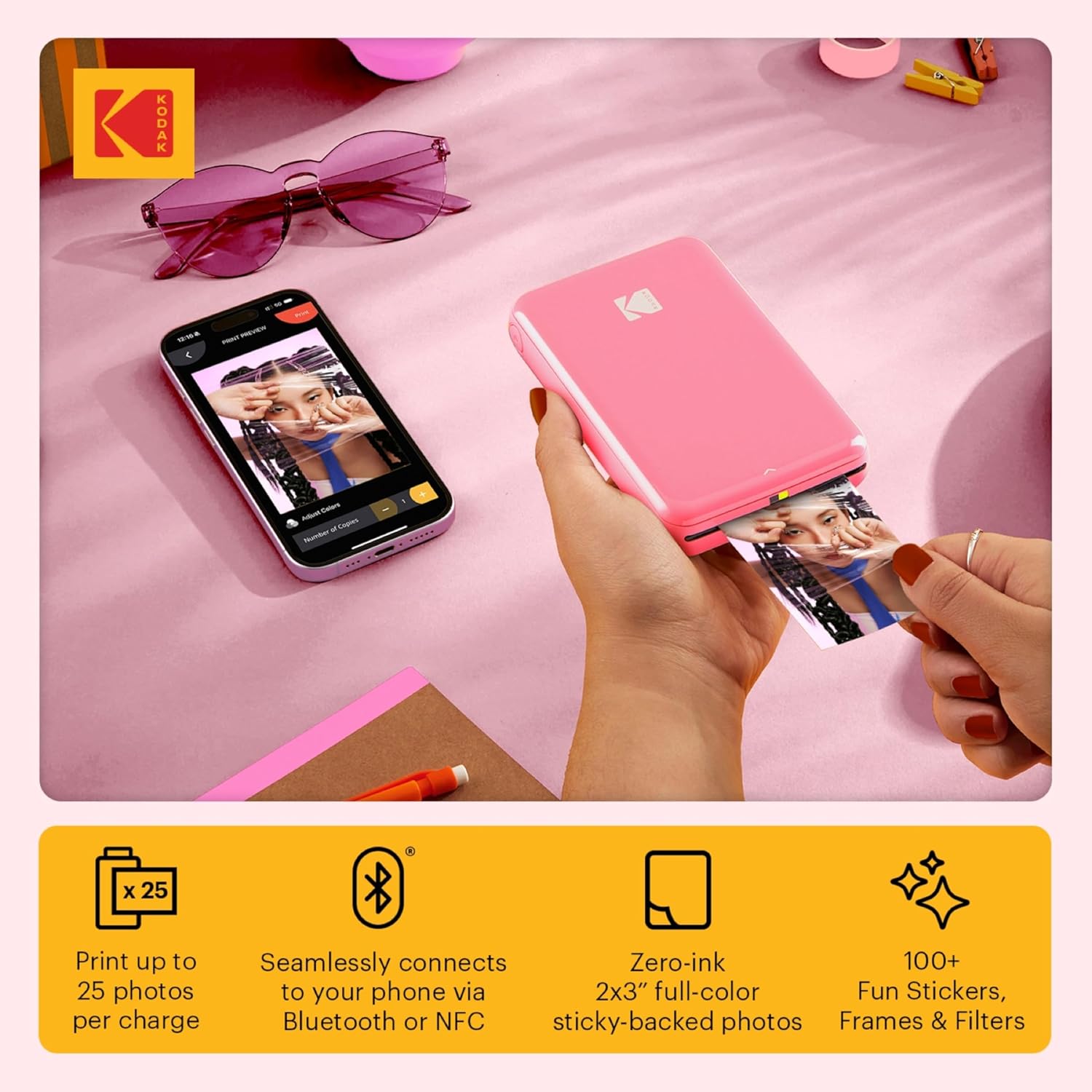KODAK Step Instant Smartphone Photo Printer, Portable Mini Color Wireless Mobile Printer, Zink 2x3” (5.1x7.5 cm) Sticky-Back Photos