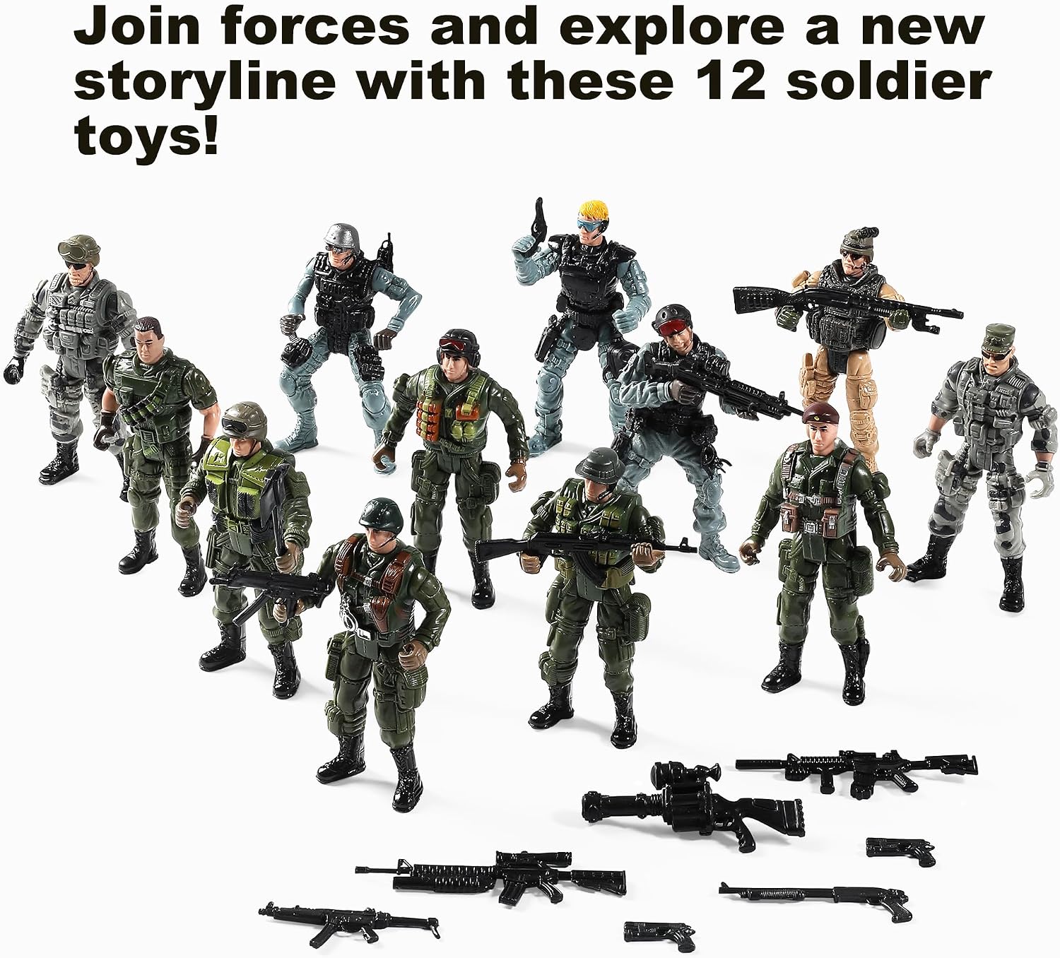 Mr.River US Army Men and SWAT Team Toy Soldiers Action Figures with Military Weapons Accessories for Kids Boys Girls,12Pcs