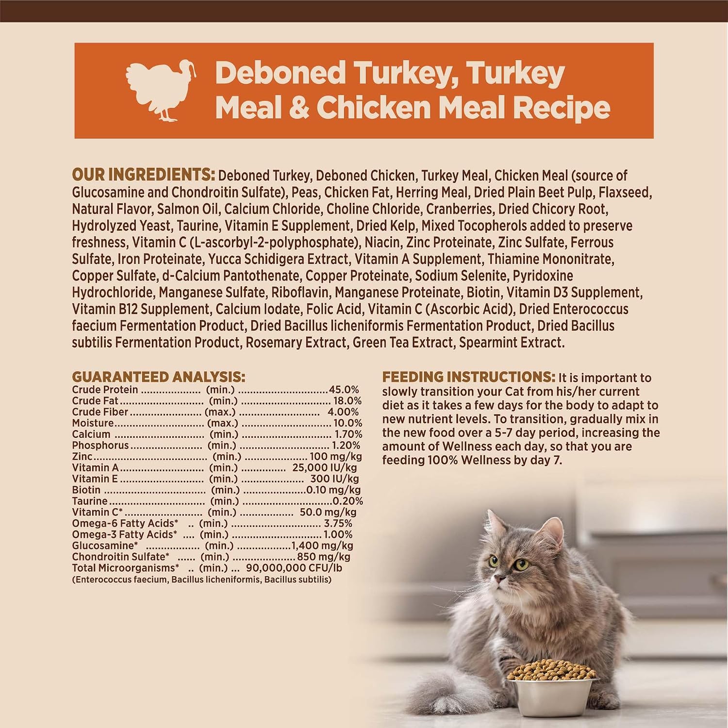 Wellness CORE+ Adult Dry Cat Food for Indoor Cats, Natural, Grain Free Kibble, Chicken, Turkey and Chicken Meal Recipe, 5 lb Bag