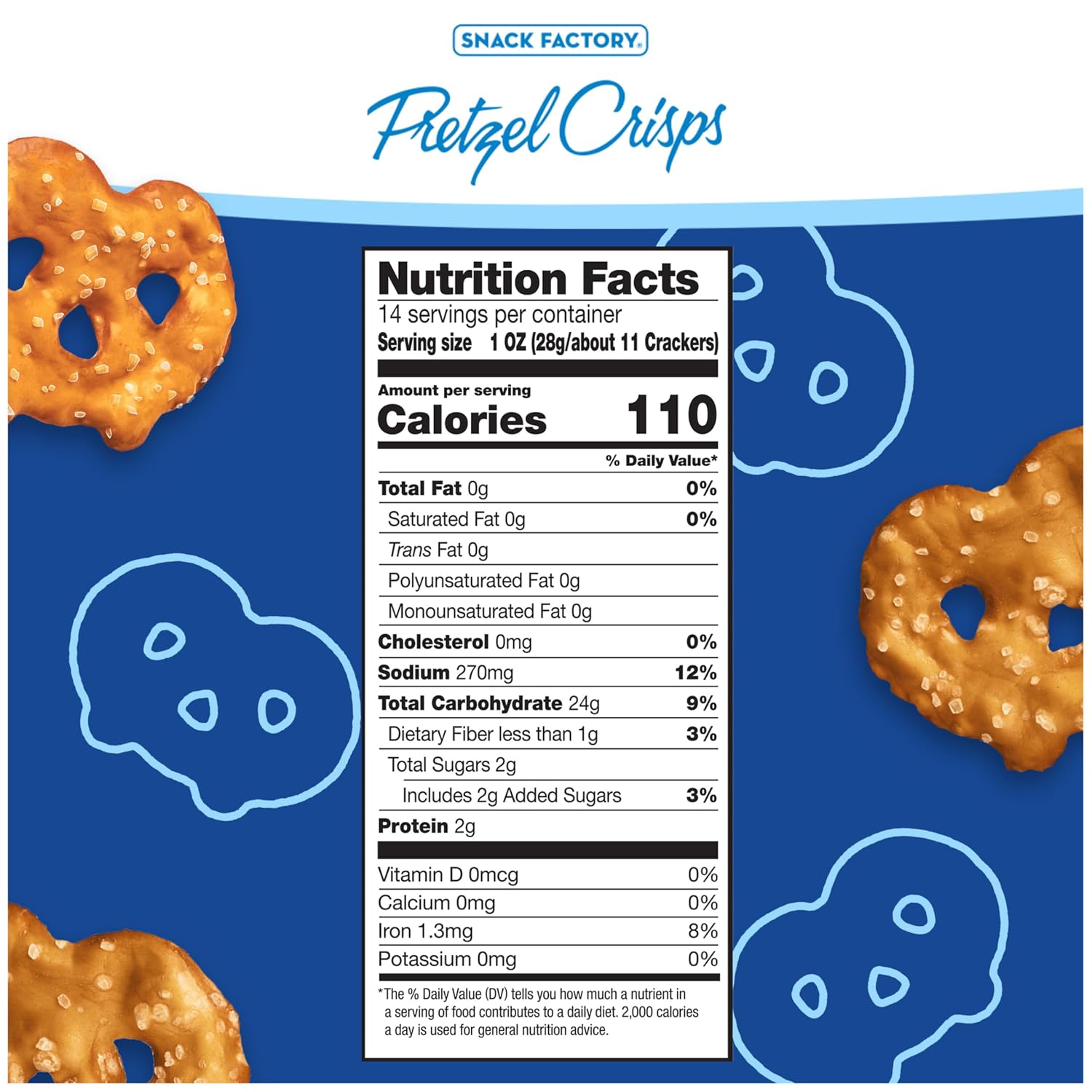 Snack Factory Original Pretzel Crisps, Non-GMO, 14 oz Party Size Bag