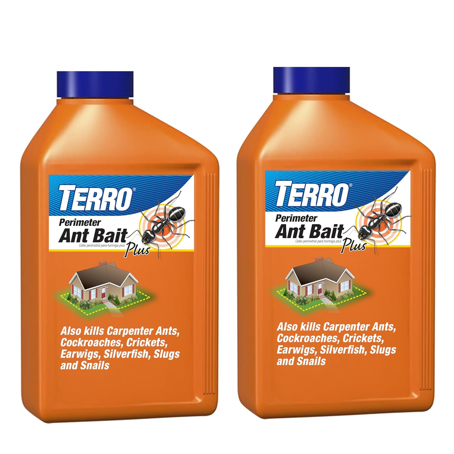 TERRO Perimeter Outdoor Ant Bait Plus, 2-Pack, 2 lb Shaker Canisters | Attracts and Kills Carpenter Ants, Roaches, Crickets, Earwigs, Silverfish, Slugs & Snails for Pest Control, 4-Week Protection