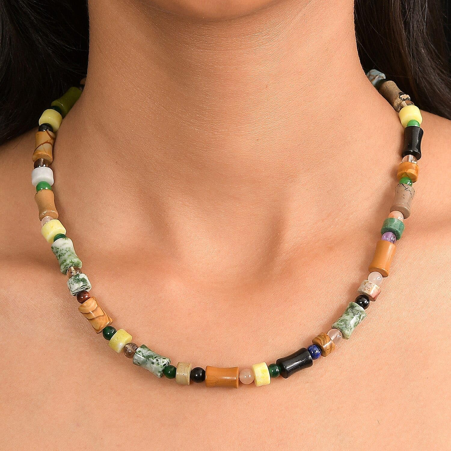 Multi Jasper Multi Gemstone Necklace in Steel 190.11 ctw 18 Inches