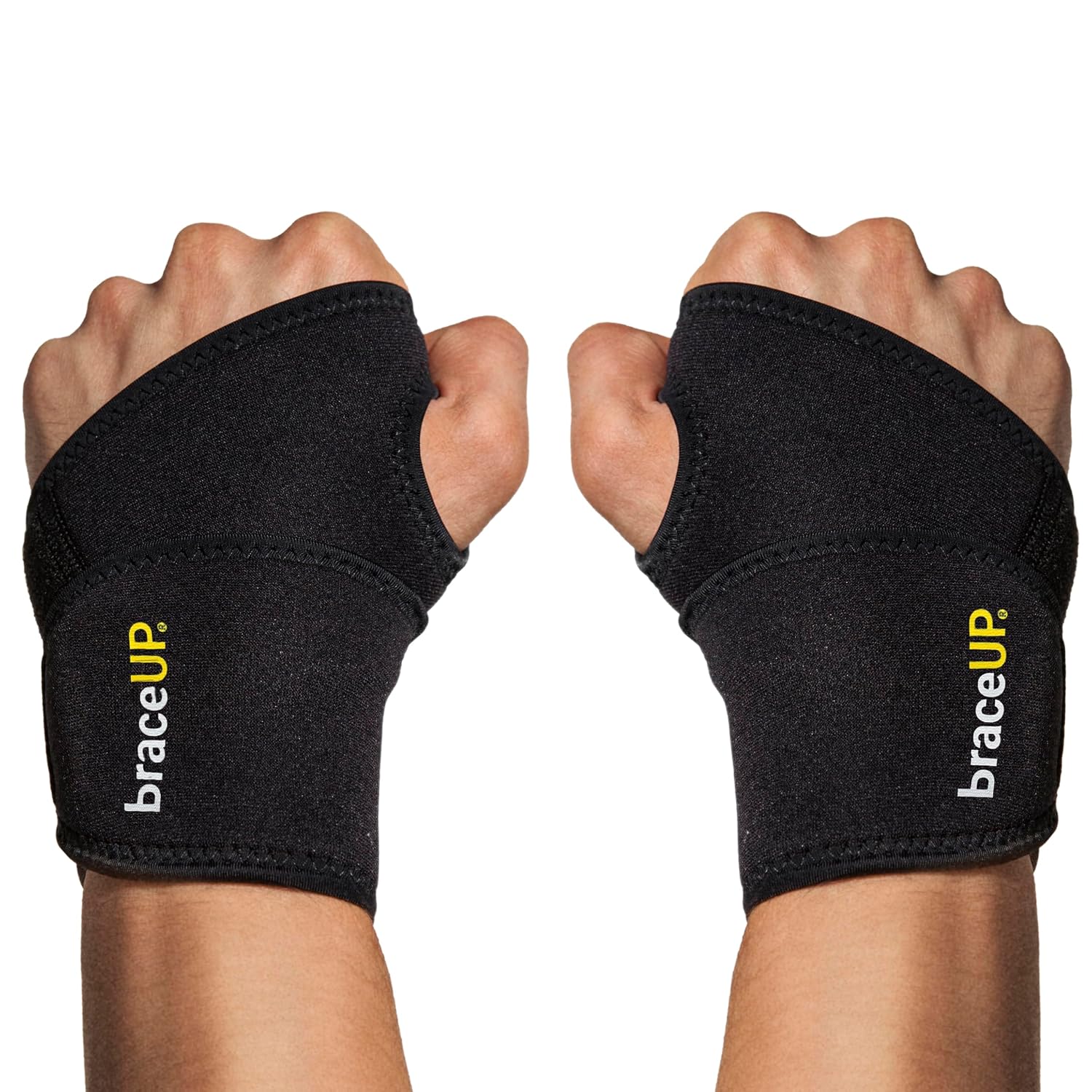BraceUP Adjustable Wrist Wrap for Men and Women - Workouts Wrist Band, Carpal Tunnel Compression Wrist Brace, Tendonitis Wrist Splint, Left Right Hand One Size Adjustable (Black)