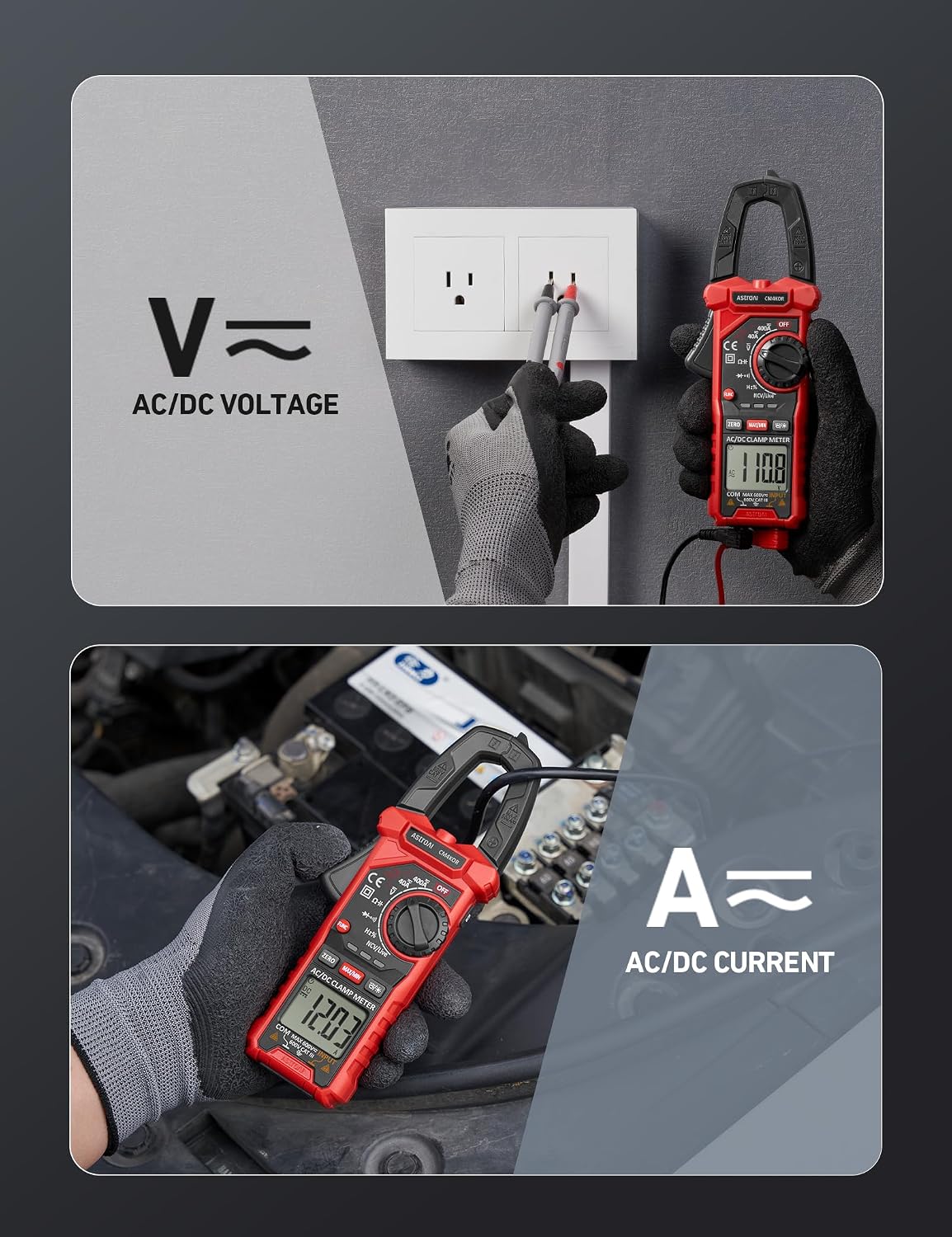 AstroAI Digital Clamp Meter Multimeter 2000 Counts Amp Voltage Tester Auto-ranging with AC/DC Voltage, AC Current, Resistance, Capacitance, Continuity