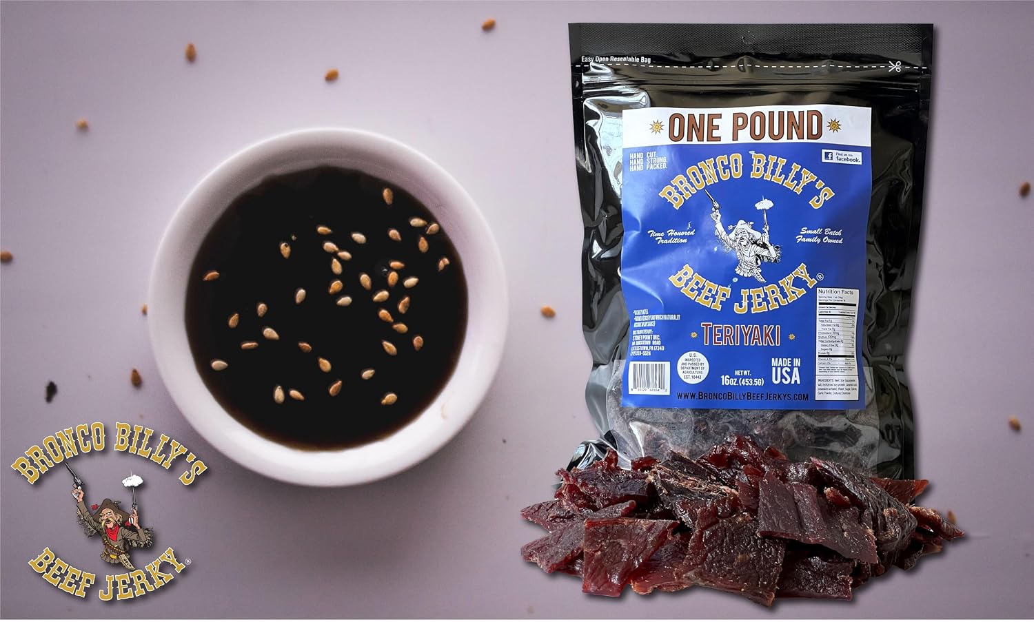 Bronco Billy's Beef Jerky Hickory Smoked Old Country Half Pound Resealable Bag