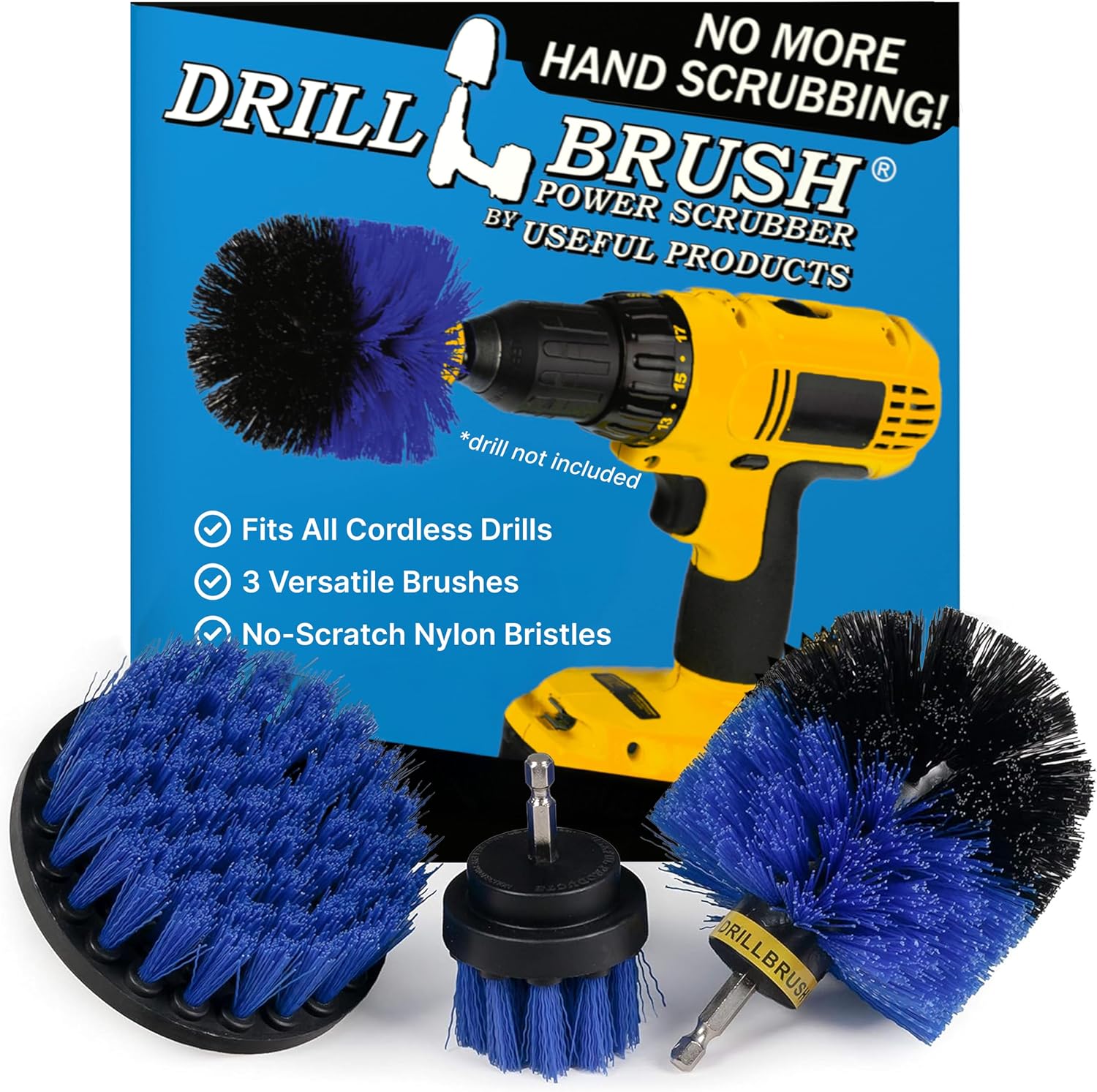Drillbrush Drill Brush Attachment Set for Bathroom, Tile & Grout Cleaning | Power Scrubber Brush Kit for Bathtub & Shower - All-Purpose Household Cleaning Brushes for Drill - Electric Grout Cleaner Kit