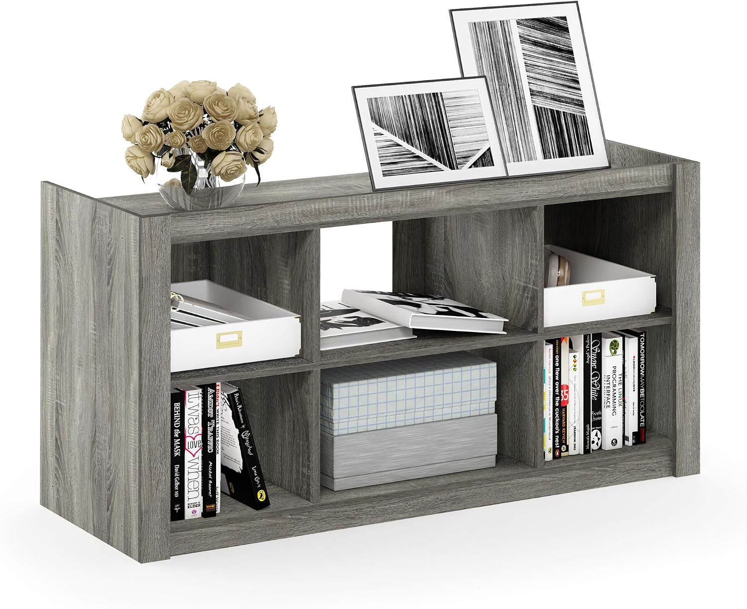 Furinno Fowler Multipurpose TV Stand Bookshelves, French Oak Grey