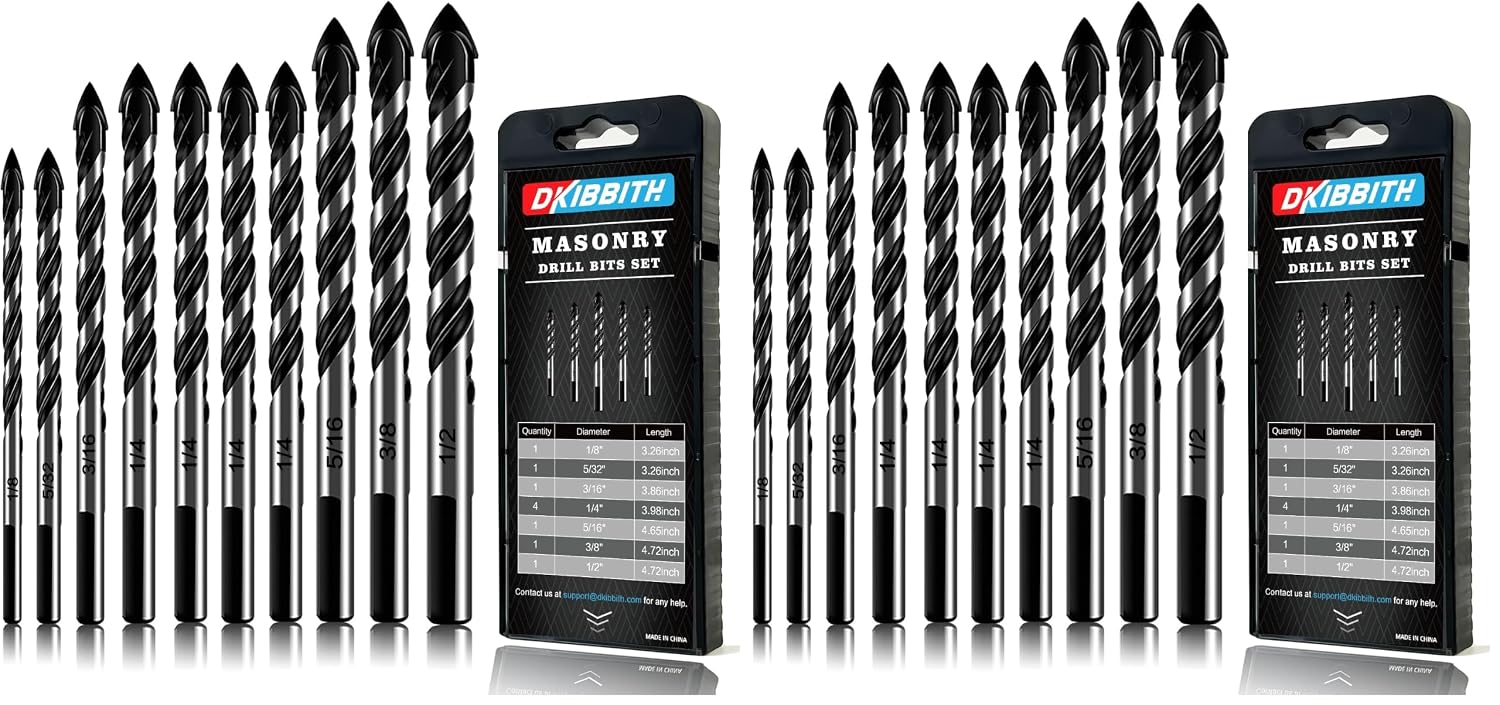 10-Piece Masonry Drill Bit Set for Concrete Tile Glass Ceramic Brick, 1/8 to 1/2 Inch Drilling Bits with Triangle Handle