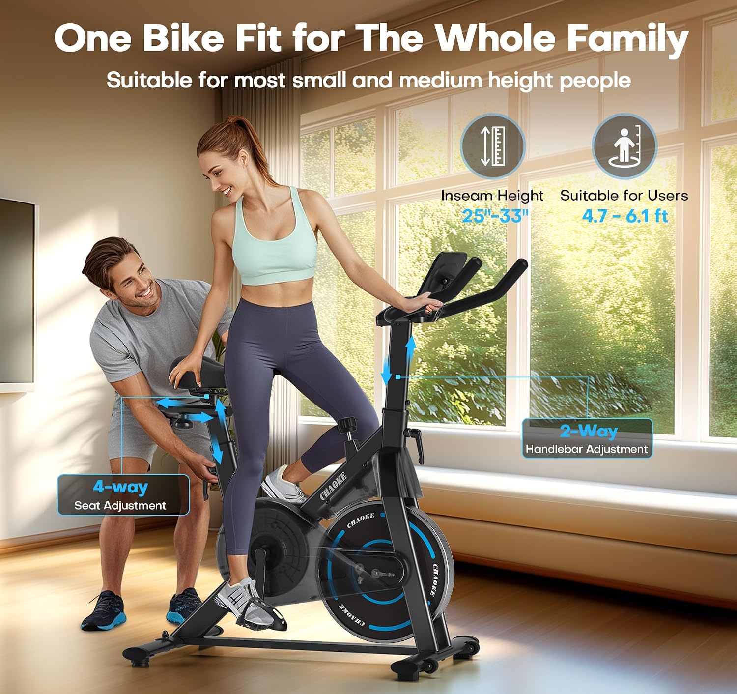 Exercise Bike, CHAOKE Quiet Magnetic Resistance 300LB Capacity Stationary Bike for Home with App Compatible
