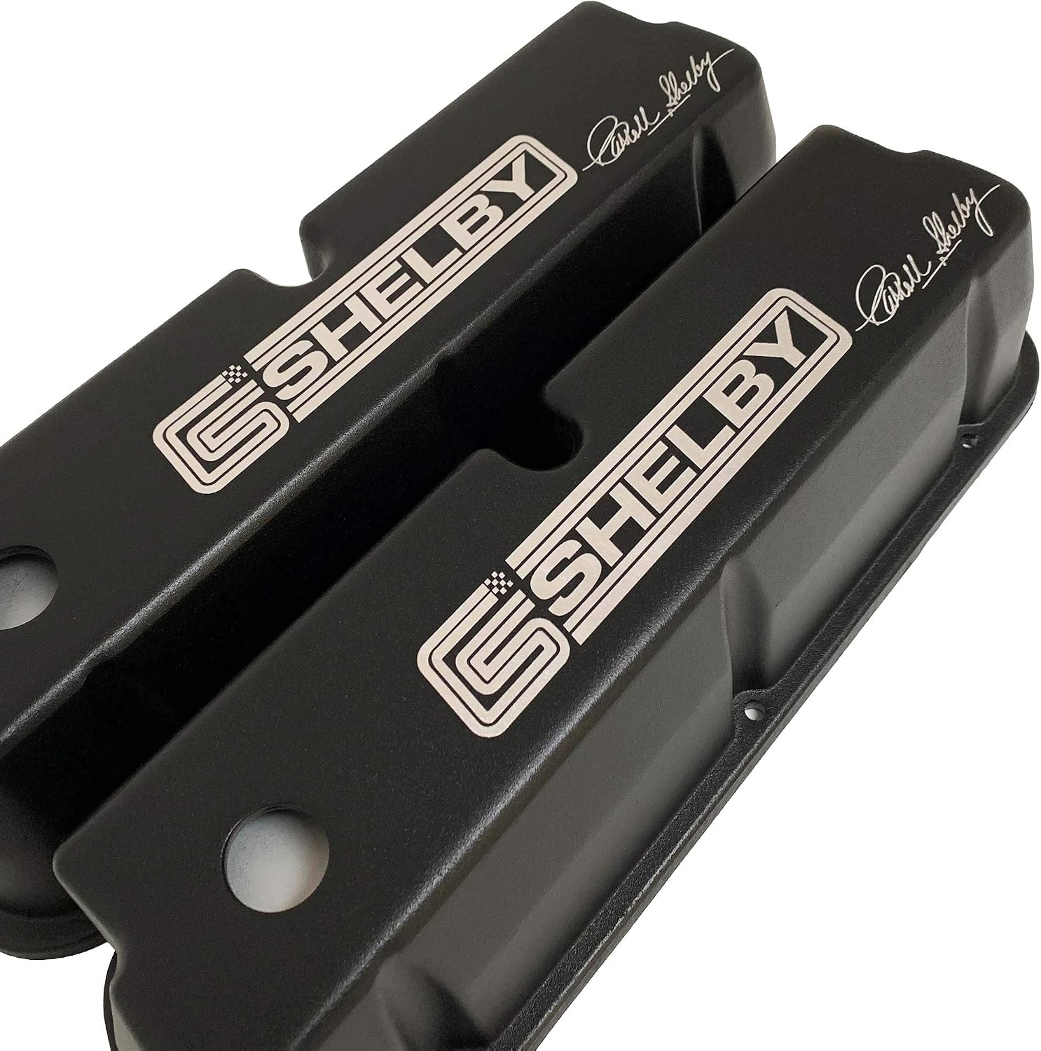 Compatible with Ford 289, 302, 347, 351 Windsor Tall Carroll Shelby Signature Black Valve Covers