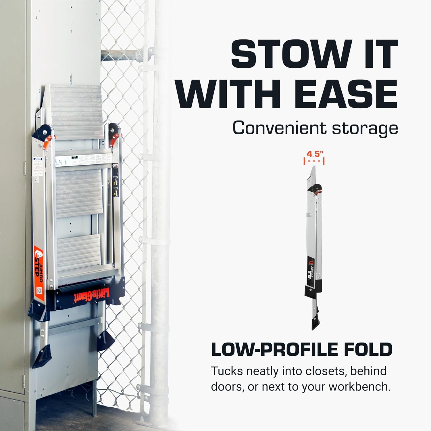 Little Giant Jumbo Step 3-Step Foldable 2.2 ft Aluminum Stool, 11903 | Foldable Aluminum Step Stool, Extra-Wide Stair-Like Treads, Rotating Handrail, Tool Tray, 375 lbs. Weight Capacity