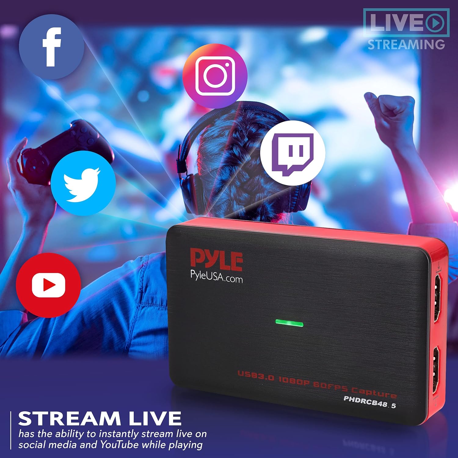 PyleUsa Capture Card Device, 4K HDMI Video Capture Card, 1080P 60FPS, HDMI to USB 3.0 Capture Card for Live Streaming Work with Camera, USB, SD, PC