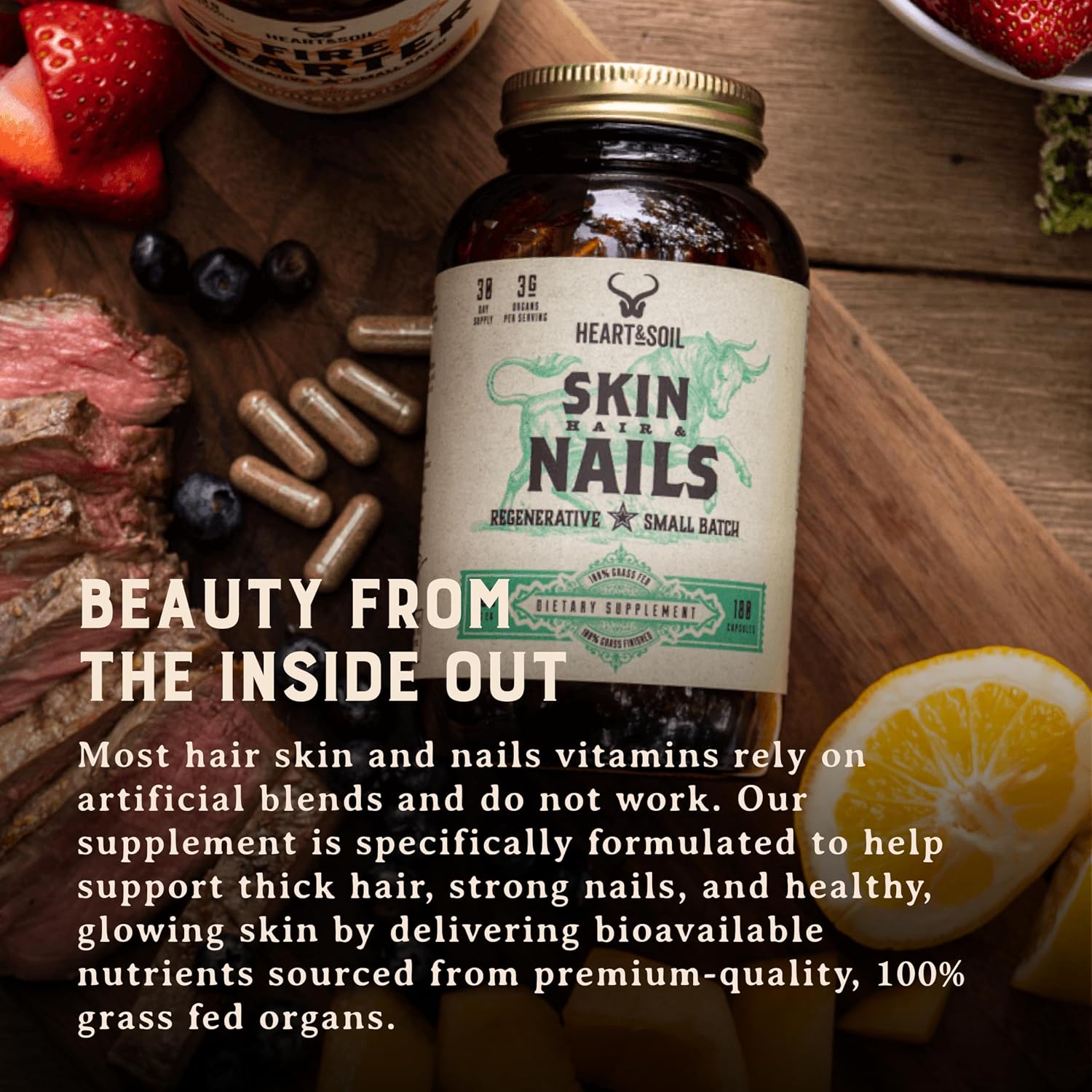 HEART & SOIL Beef Brain Supplement, 180 Capsules