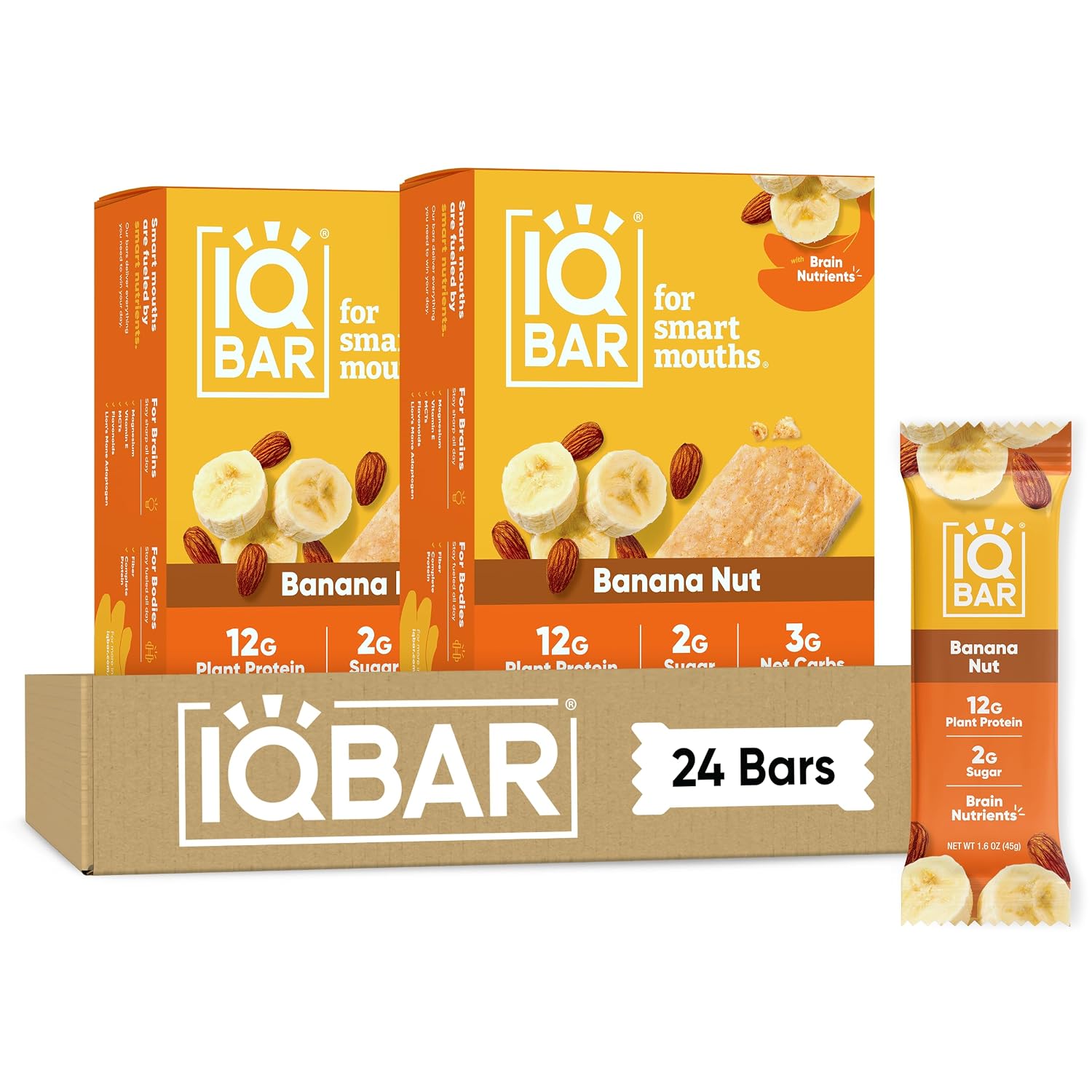 IQBAR Clean Protein Bars, Low Sugar Keto, Banana Nut 12-Count
