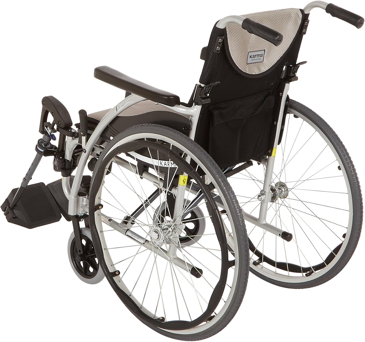 Karman 25 lbs Ergonomic Wheelchair with Removable Footrest 18" Silver