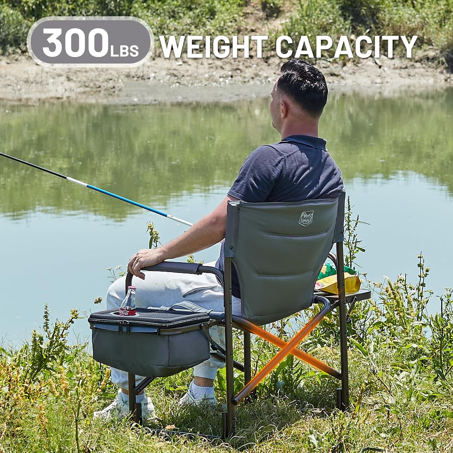 TIMBER RIDGE Lightweight Camping Chair, Portable Laurel Director's Chair with Foldable Side Table, Cooler Bag & Mesh Pocket, Compact Outdoor Folding Lawn Chair, Supports 300lbs, Grey