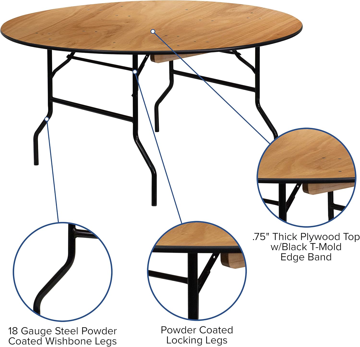 Flash Furniture 5' Round All-Occasion Wood Folding Event Table, Portable Folding Banquet Table with Wooden Top, Natural/Black