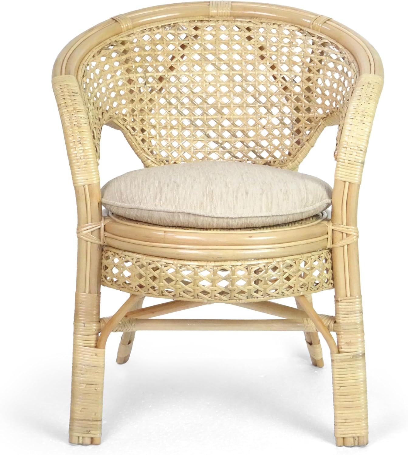 Pelangi Handmade Rattan Dining Wicker Chair Colonial Color w/Cream Cushion