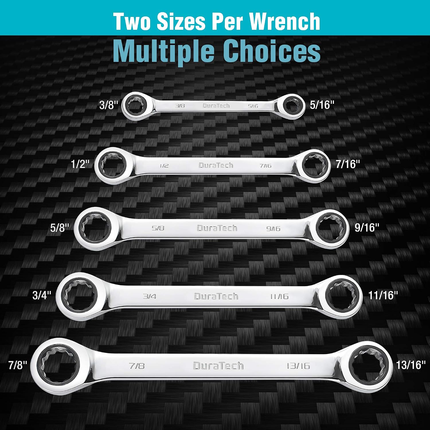 DURATECH Double Box End Ratcheting Wrench Set, SAE, 5-Piece, 5/16" to 7/8"
