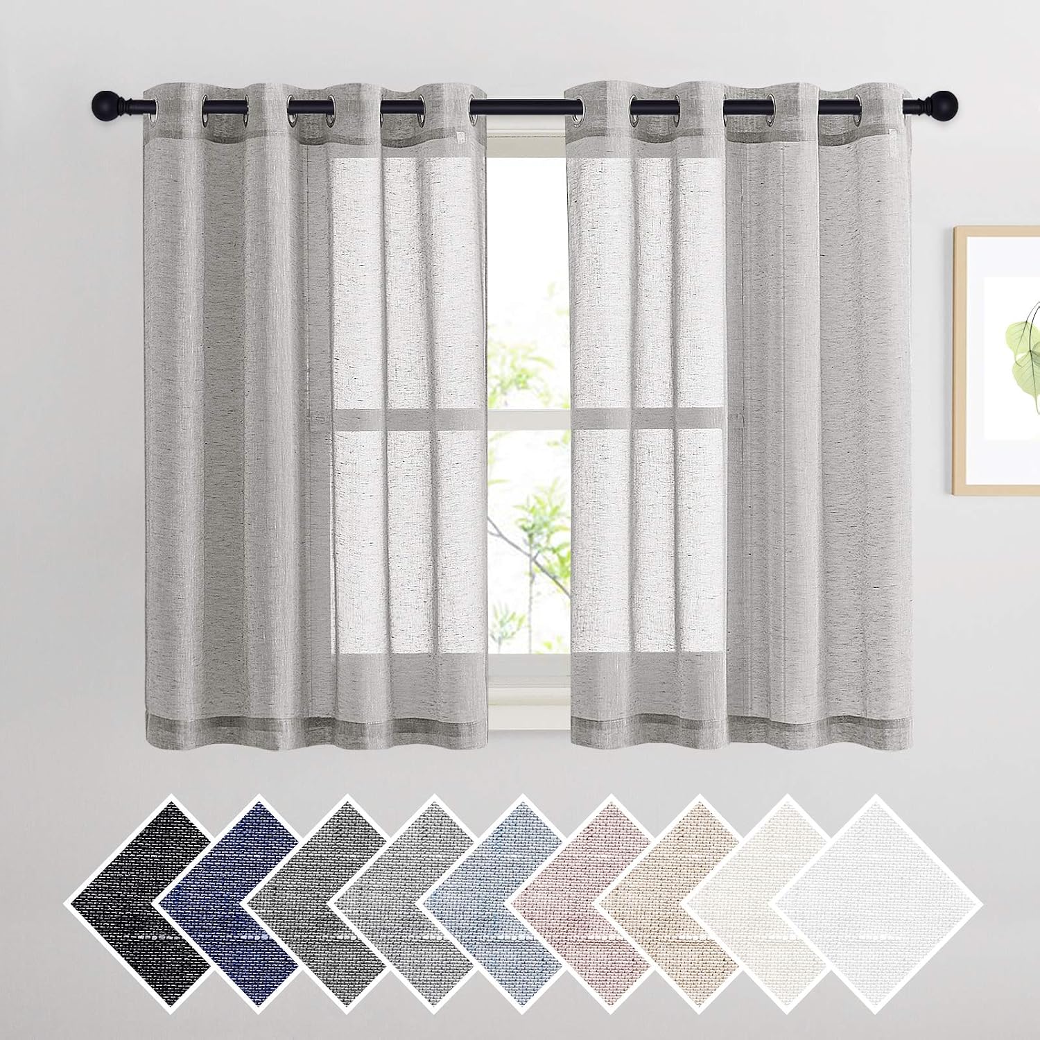 NICETOWN Linen Curtains Semi Sheer Bedroom Window Curtains
