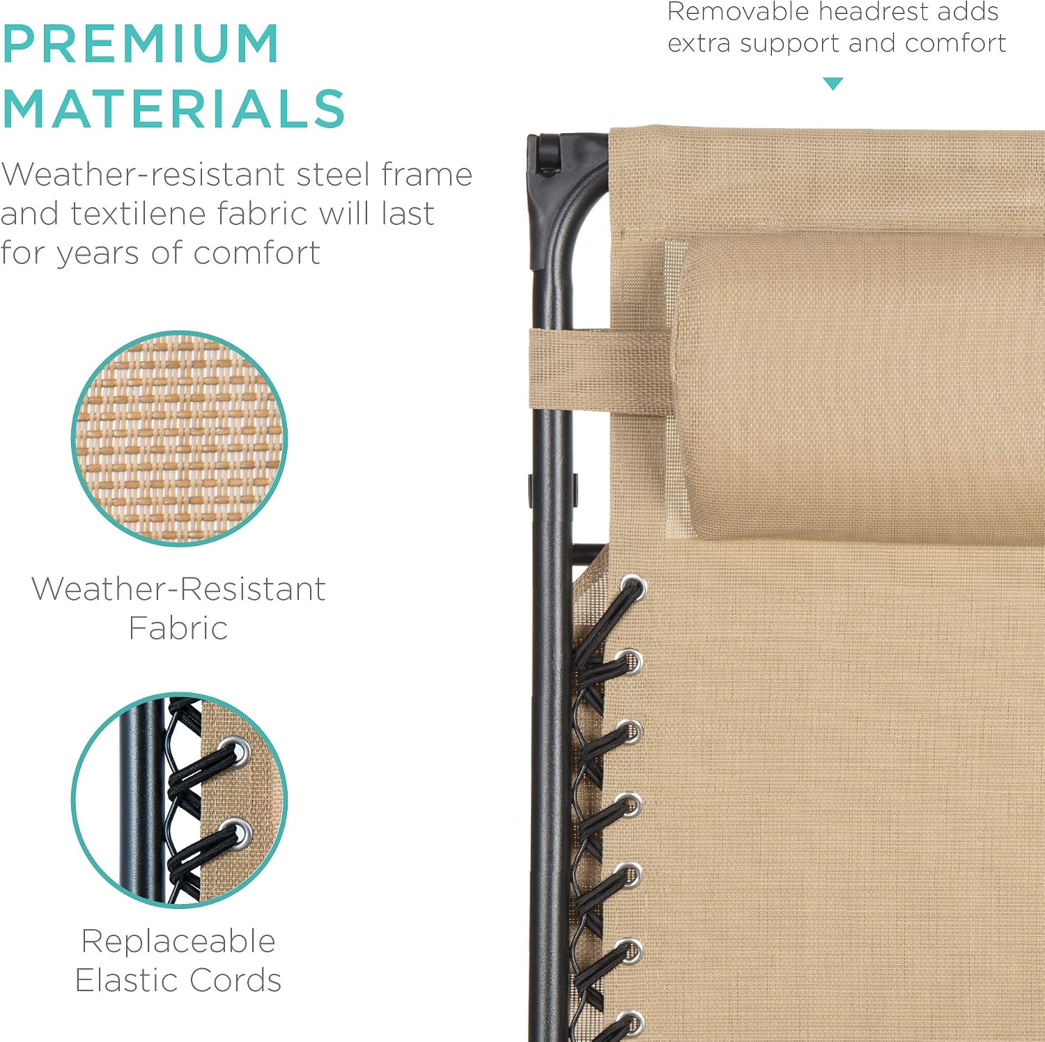 Best Choice Products Folding Zero Gravity Outdoor Recliner Patio Lounge Chair w/Adjustable Canopy Shade, Headrest, Side Accessory Tray, Textilene Mesh - Beige