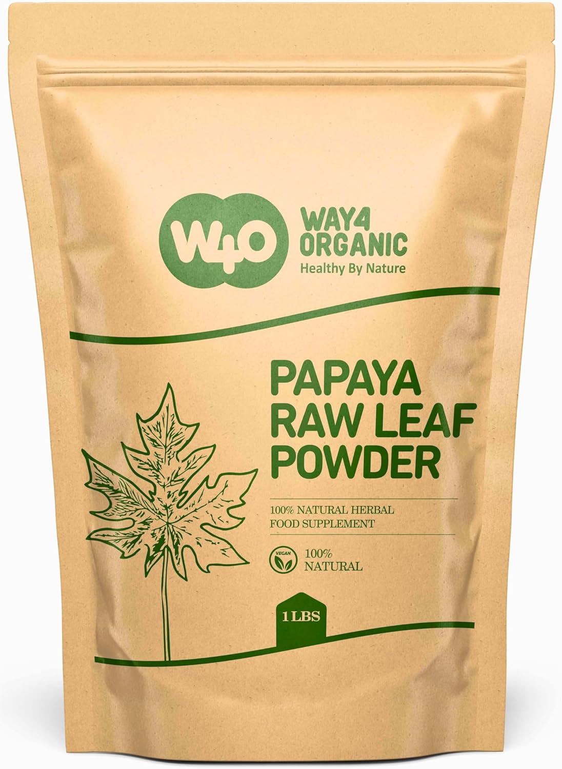 Way4Organic Papaya Leaf Powder 16 Ounces(1 Pound), Dried from Fresh Green Leaves, Good to Make Tea, Juice Extract, (No Fruit, No Seeds)