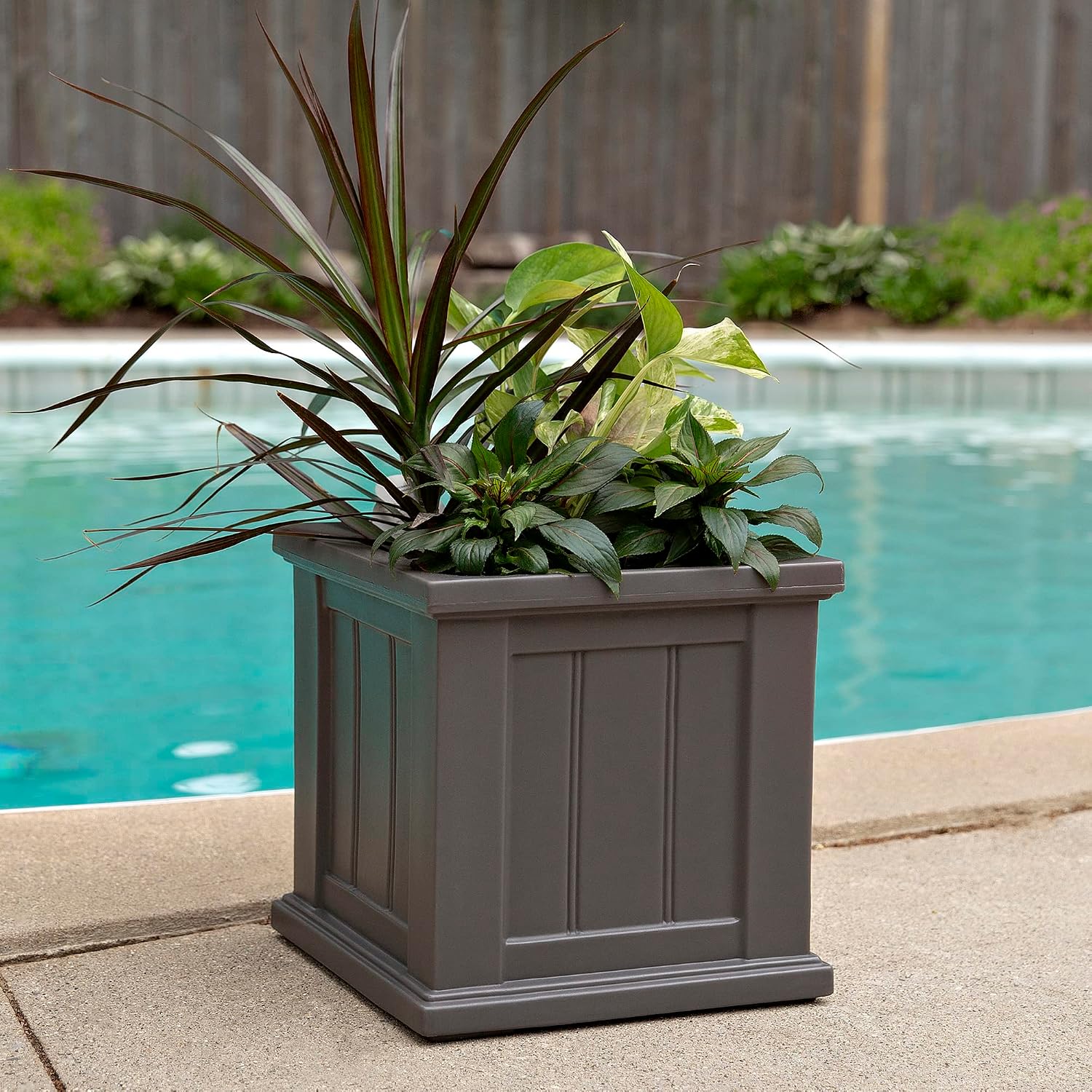 Mayne Cape Cod 14in Self-Watering Square Planter, Black | Self-watering, All season, Fade resistant, Double-wall design, 15-year warranty