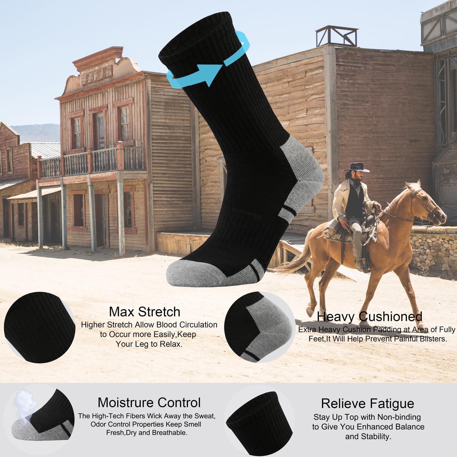 Ortis Cotton Cushion Crew Athletic Socks for Men Work Boot Sports Exercise