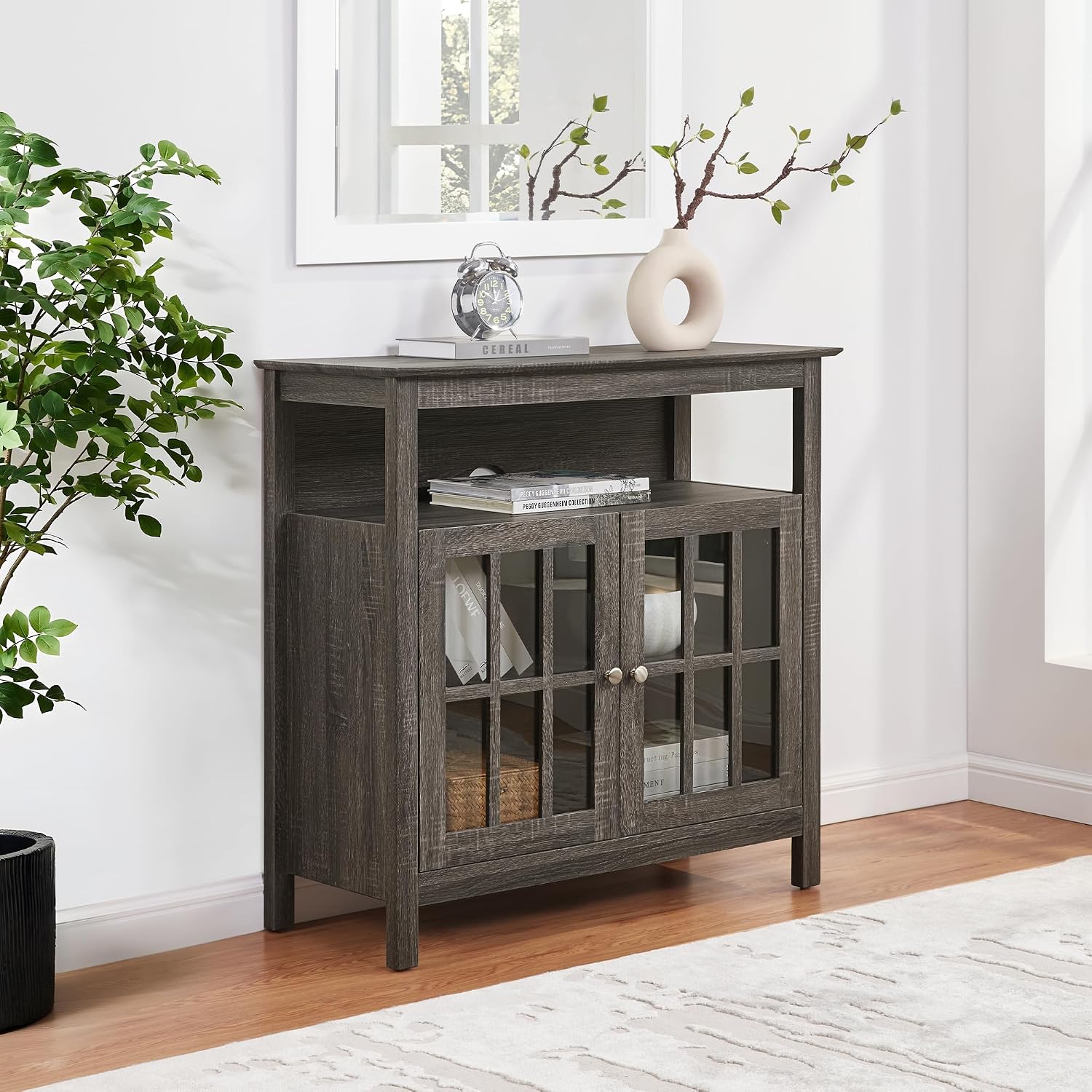Convenience Concepts Big Sur Highboy TV Stand with Storage Cabinets and Shelves in White Finish