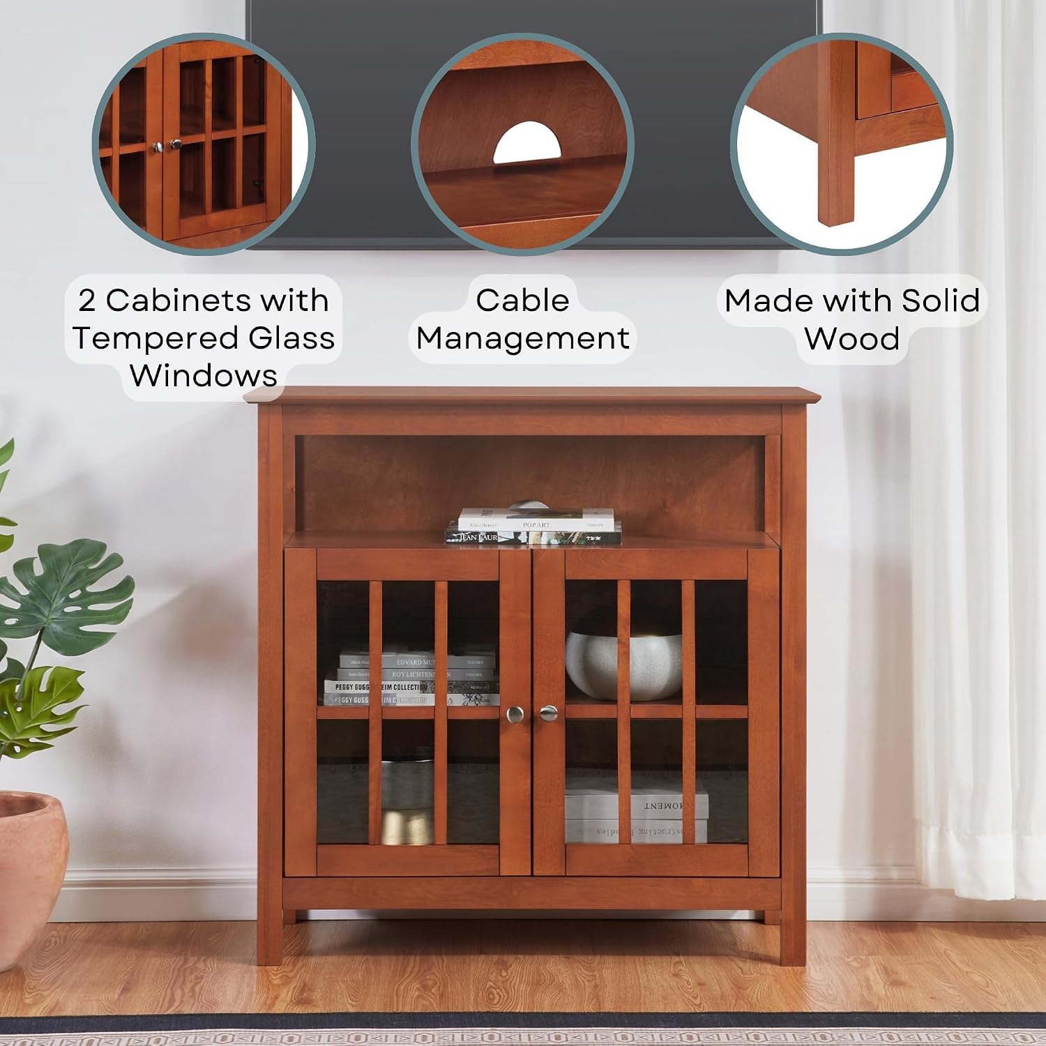 Convenience Concepts Big Sur Highboy TV Stand with Storage Cabinets and Shelves in White Finish