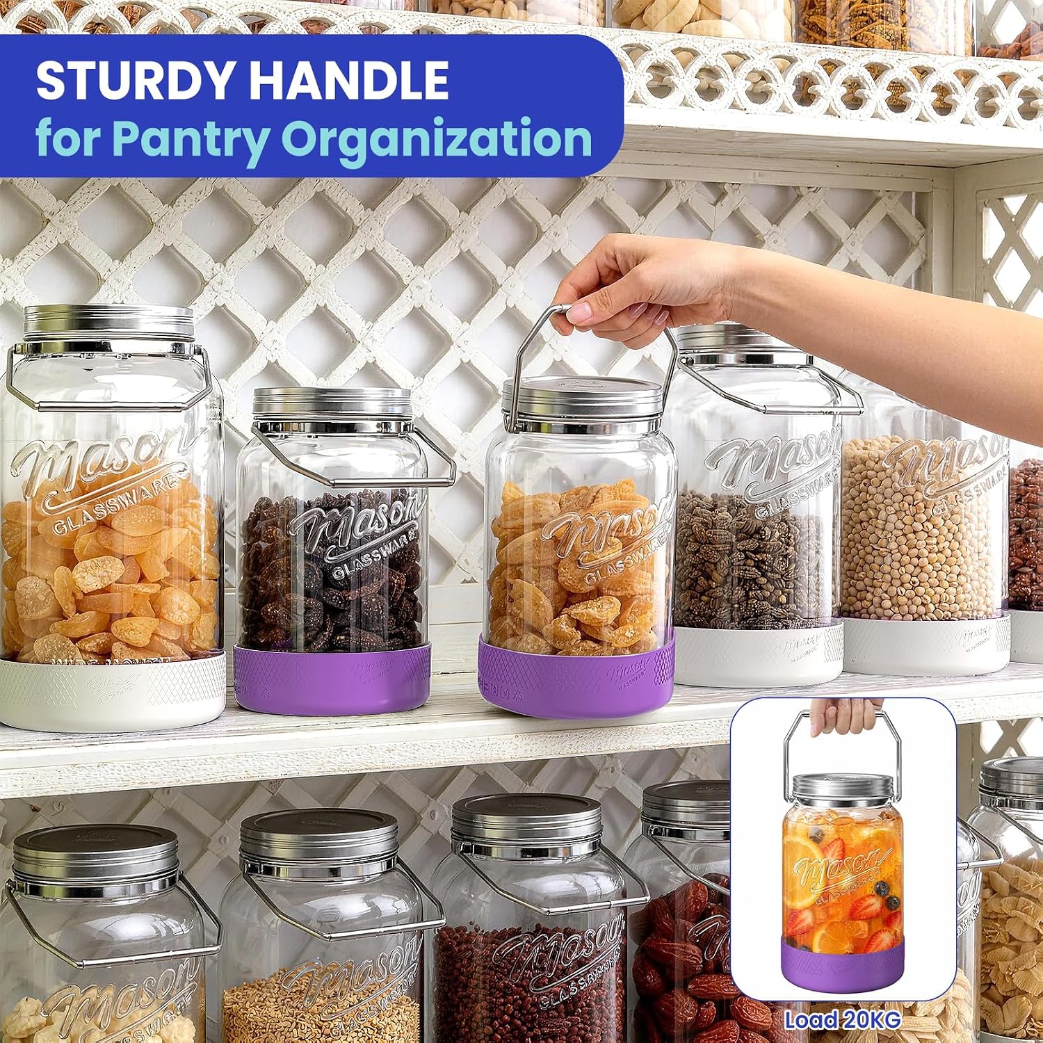 1 Gallon Glass Jars with Lids, 2 Pack Wide Mouth Mason Jars, 138 oz
