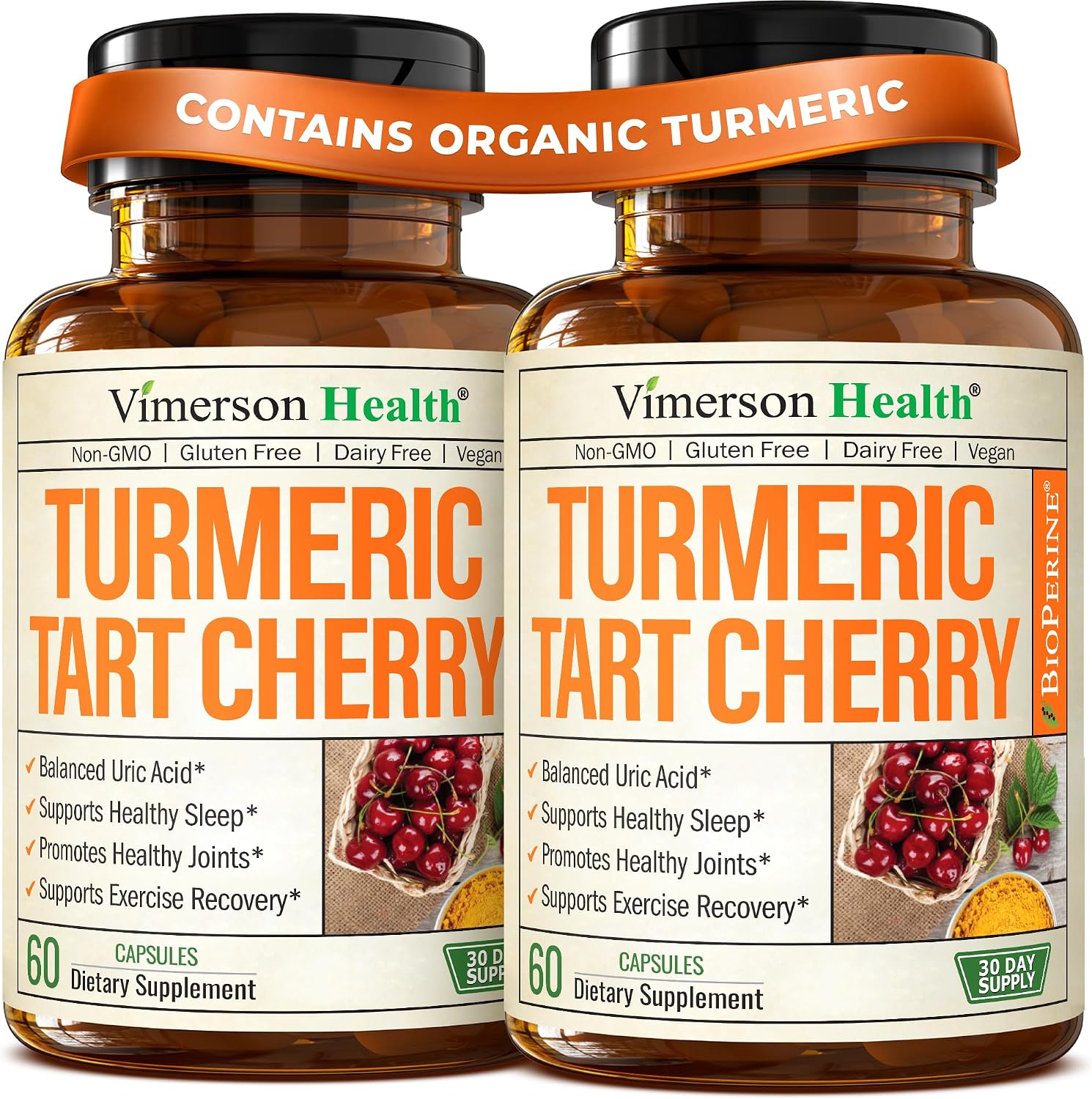Tart Cherry Capsules – 4-in-1 Turmeric Tart Cherry Supplement for Uric Acid Balance & Joint Health – 10:1 Tart Cherry Extract Capsules with Celery Seed, Turmeric Curcumin & Black Pepper – 60 Count