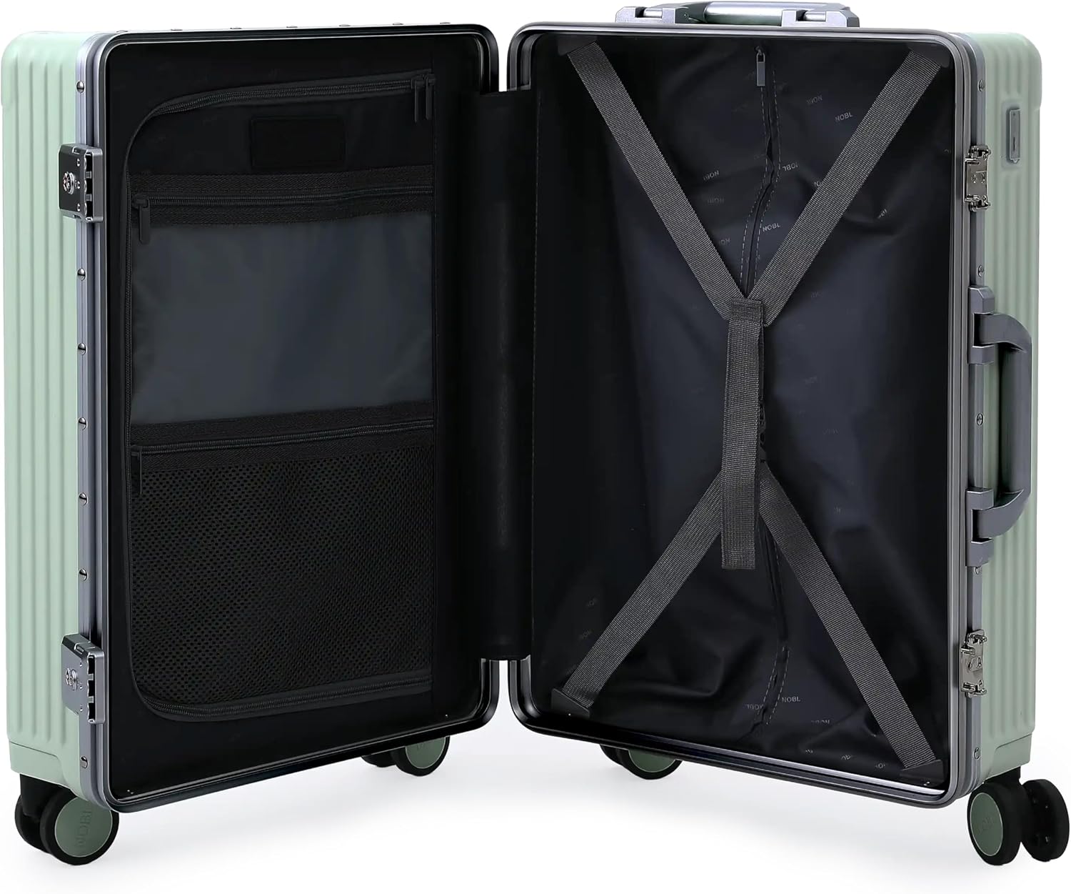 Nobl Travel Carry on Luggage, Zipperless Aluminum Frame, TSA Locks | PC Hard Shell Suitcase, Airline Approved, 360° Spinner Wheels, USB Charging Port, Cup & Phone Holder, 22.5x15x9.5, Ivory