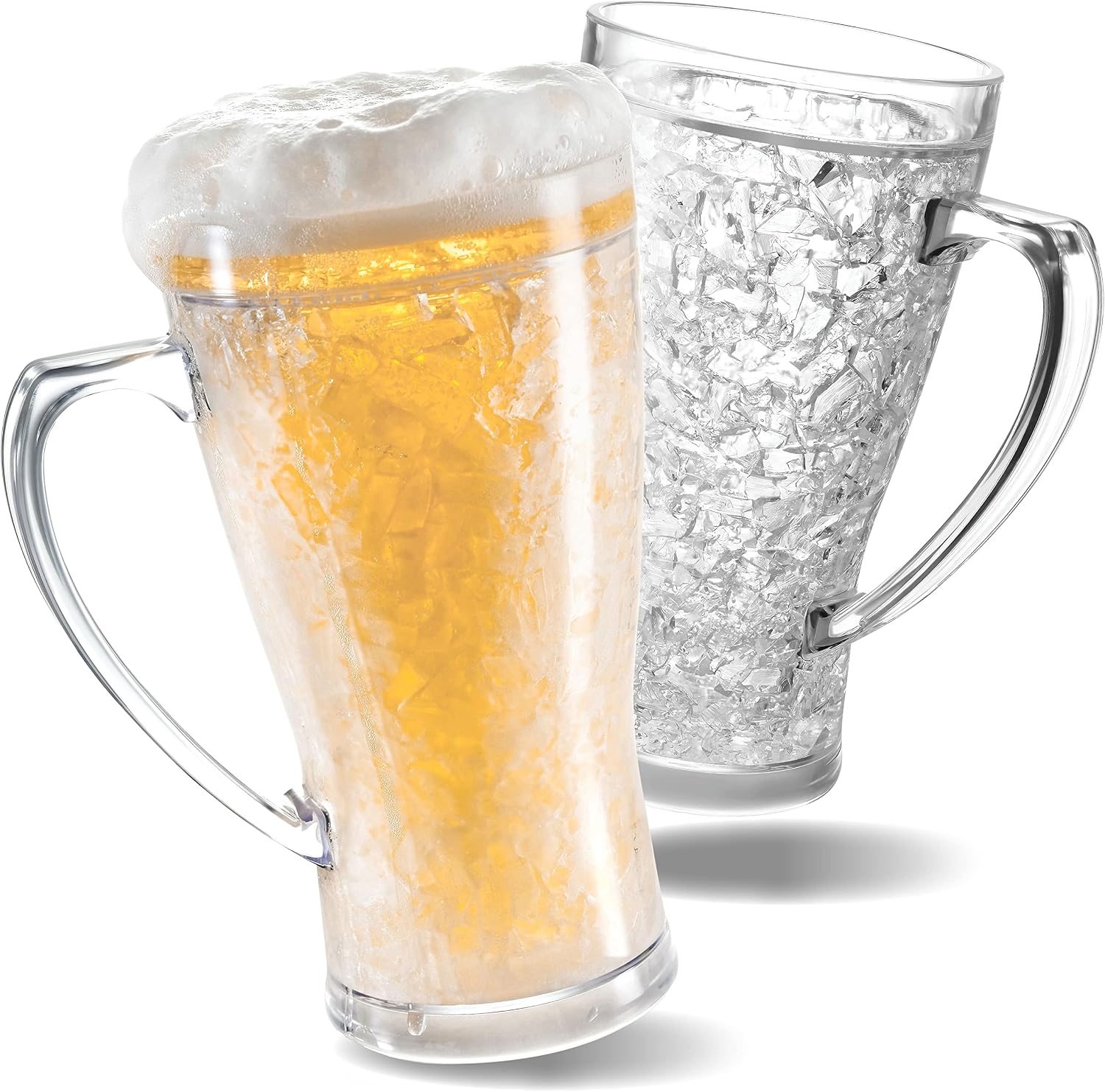 luxail Beer Mugs For Freezer, Double Wall Insulated Plastic Beer Glasses – Freezer Mugs, 16 oz – Perfect Frozen Beer Mugs for Home Bar Accessories