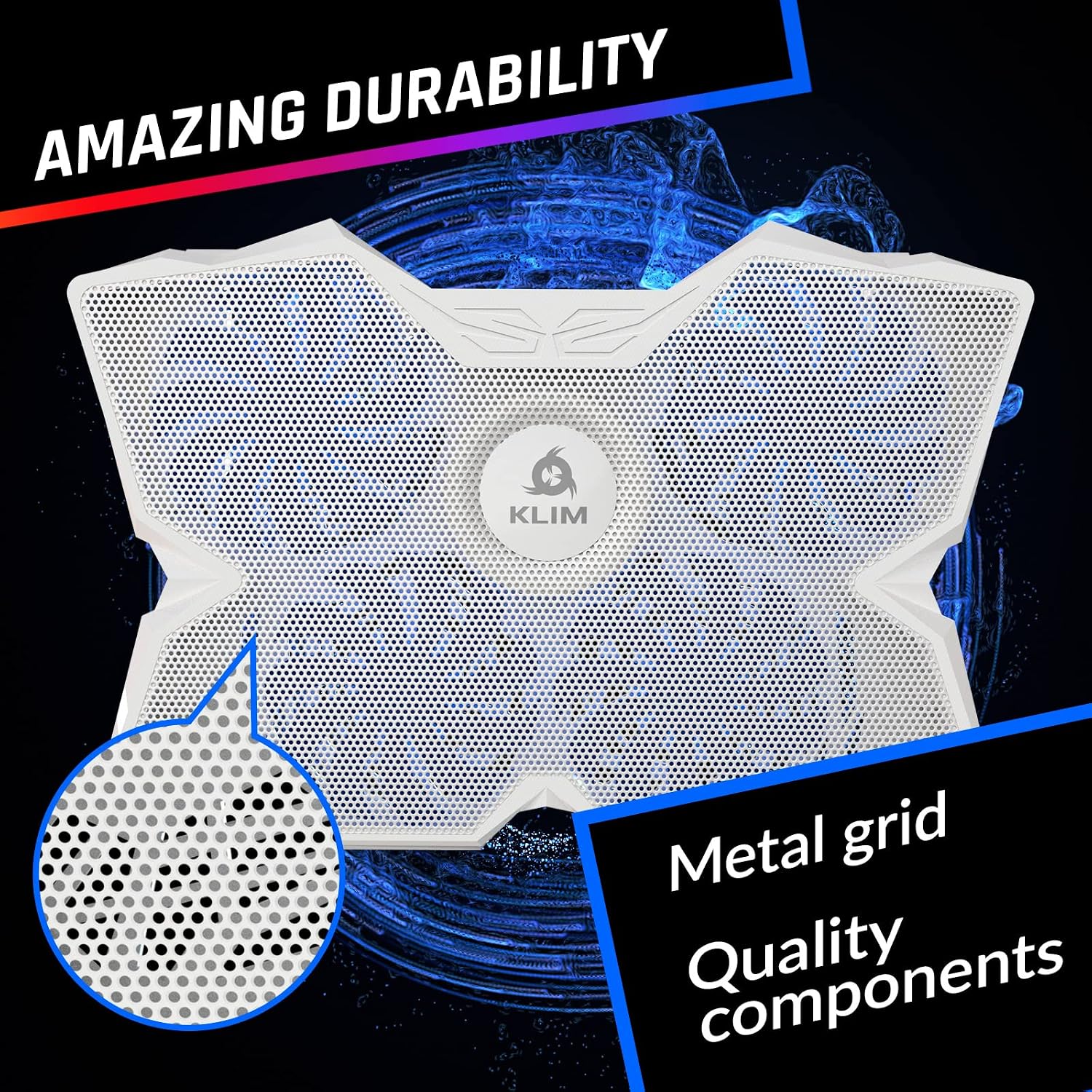 KLIM Wind Laptop Cooling Pad - More Than 500 000 Units Sold - New Version - The Most Powerful Rapid Action Cooling Fan - Laptop Stand with 4 Cooling Fans at 1200 RPM - USB Fan - PS5 PS4 - Blue