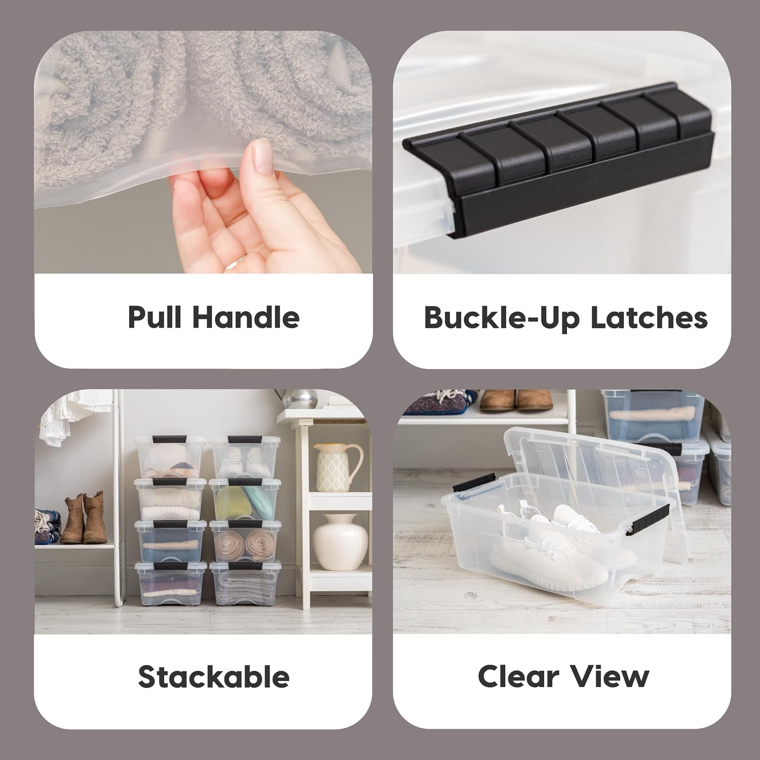 IRIS USA 6-Pack 54 Quart Storage Bins with Lids, Clear | Transparent design makes contents easy to find. Perfect for moving, blankets, clothing, and garage storage. Nestable design