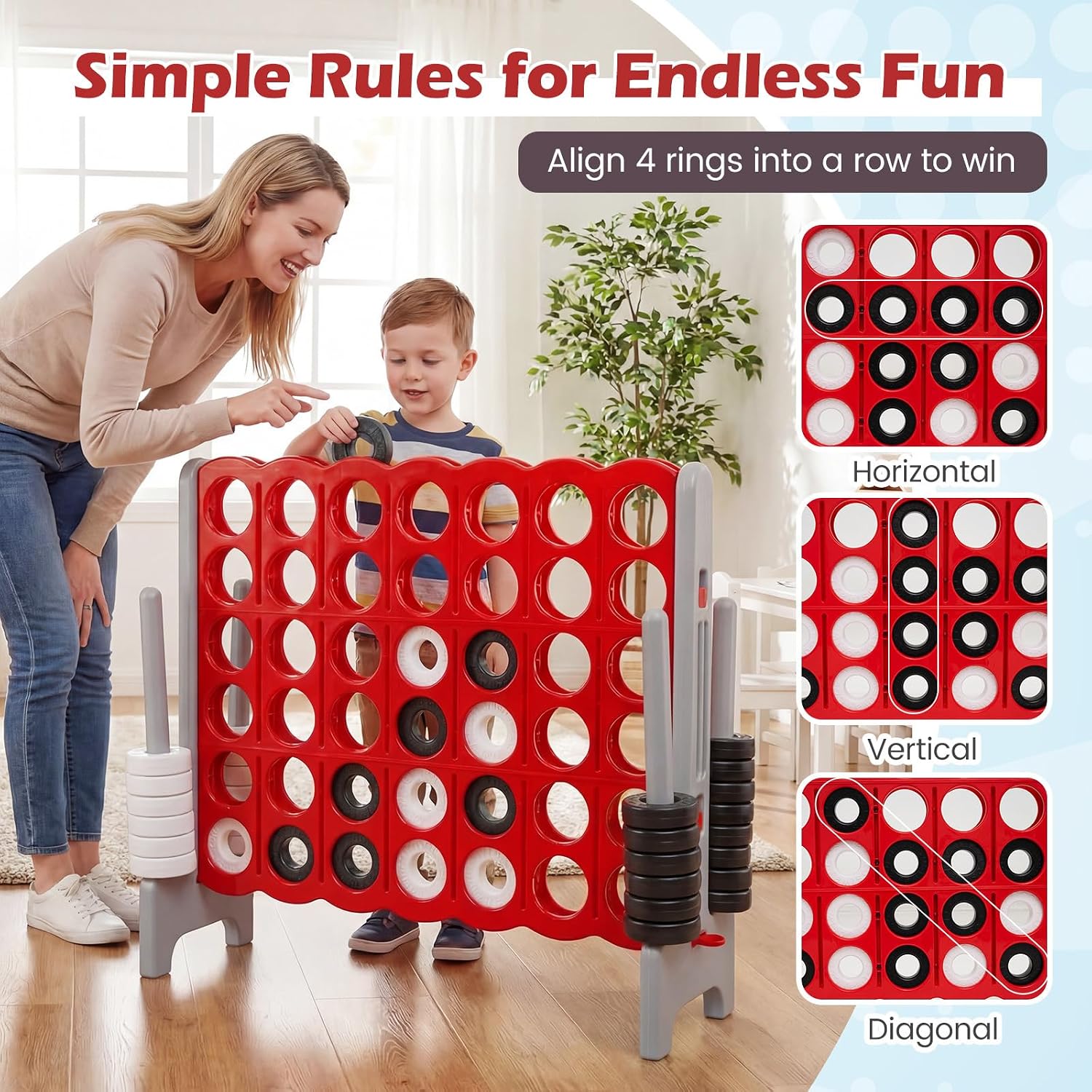 Costzon Giant 4-in-A-Row, Jumbo 4-to-Score Giant Game Set for Kids & Adults, Indoor Outdoor Yard Connect Game