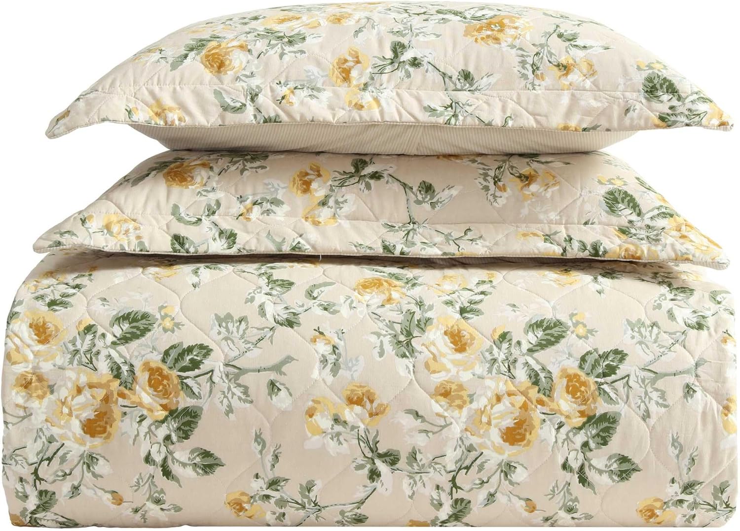 Laura Ashley - Queen Quilt Set, Soft Cotton Bedding with Matching Shams, Reversible Floral Toile Design, Floral Room Decor
